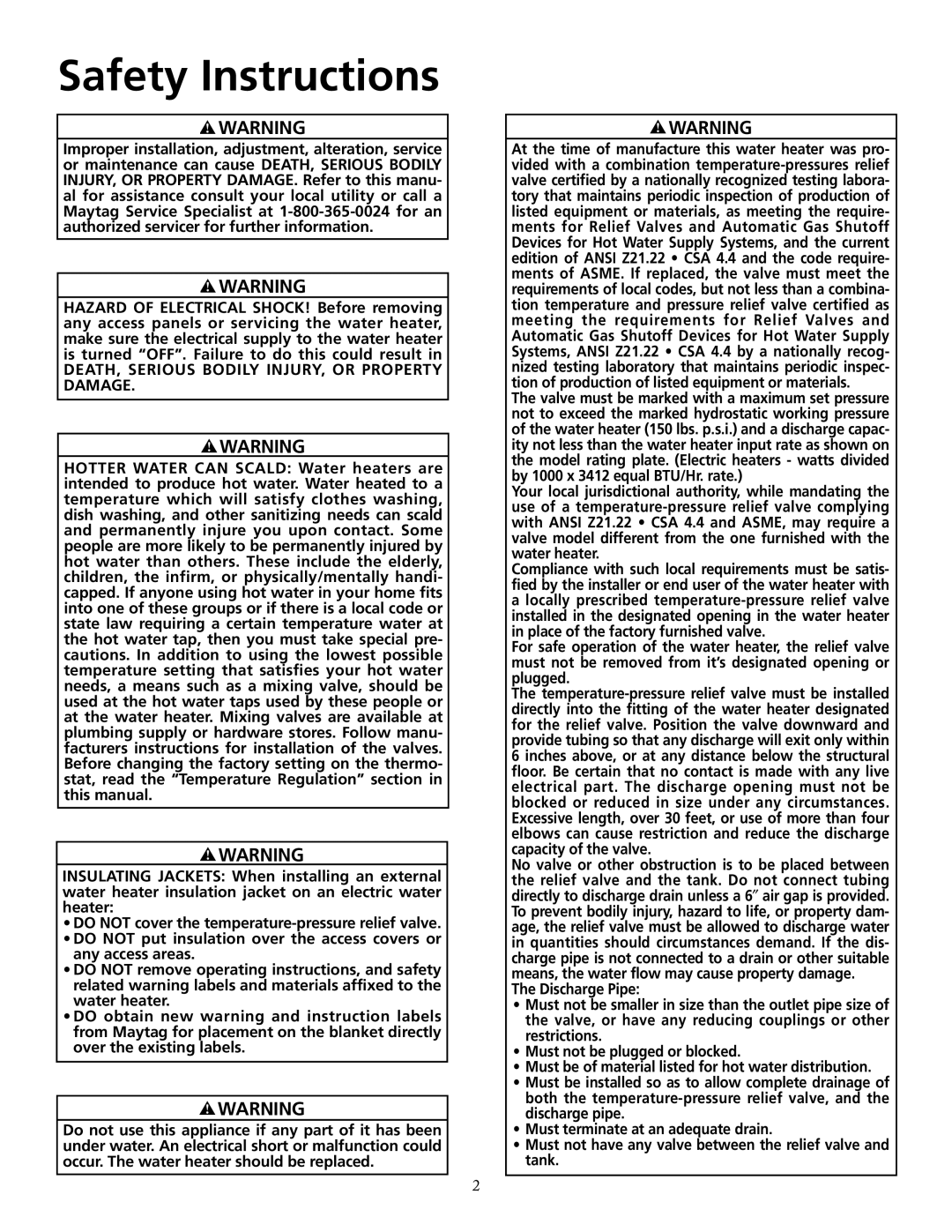 Maytag HRX66DERT, HRX30DERT, HRX52DERT, HRX52DERS manual Safety Instructions, DEATH, Serious Bodily INJURY, or Property Damage 