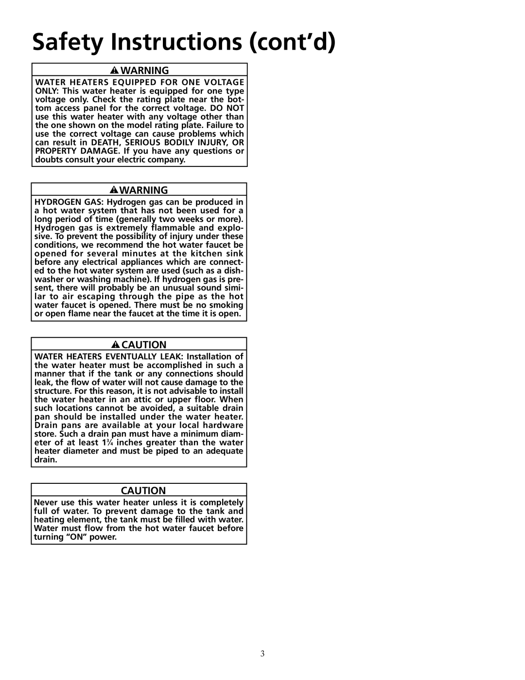 Maytag HRX52DERS, HRX30DERT, HRX52DERT, HRX66DERT, HRX40DERT, HRX82DERT, HRX40DERS manual Safety Instructions cont’d 