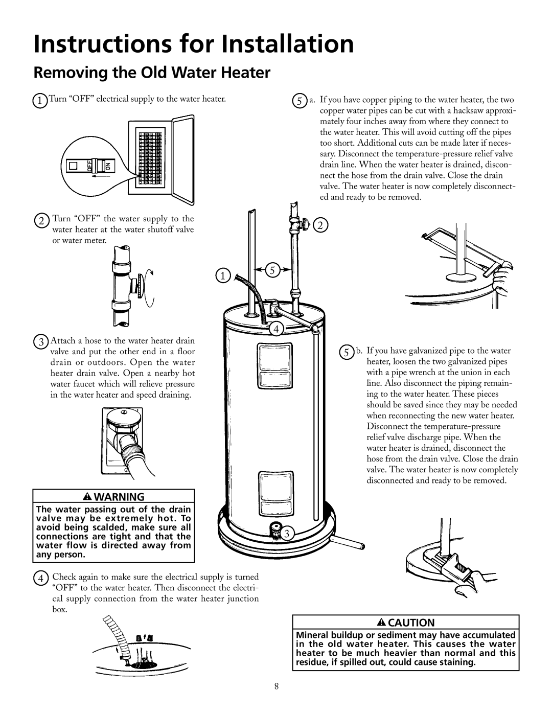 Maytag HRX52DERT, HRX30DERT, HRX66DERT, HRX52DERS, HRX40DERT Instructions for Installation, Removing the Old Water Heater 
