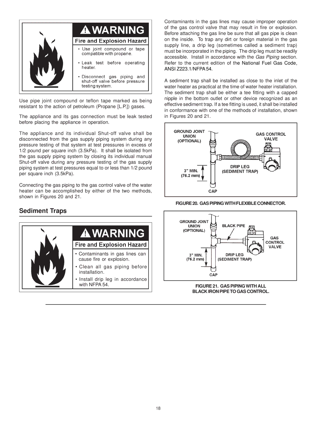 Maytag HRX40YART, HRX50YART, HRX40YQRT, HRX40HART, HRX40YARS, HRX40HARS Sediment Traps, GAS Piping with Flexible Connector 