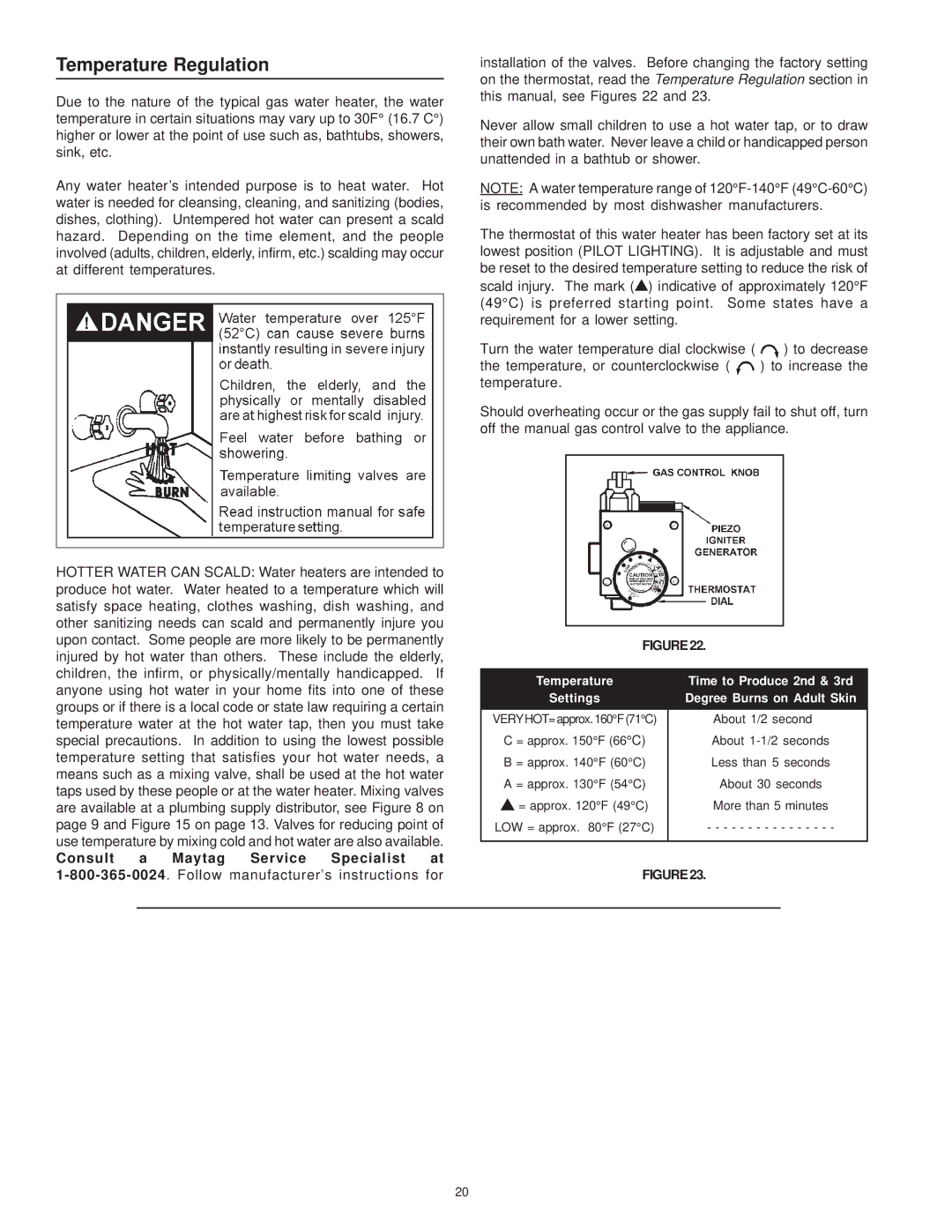 Maytag HRX40HQRT, HRX50YART, HRX40YQRT, HRX40HART, HRX40YARS Temperature Regulation, Temperature Time to Produce 2nd & 3rd 