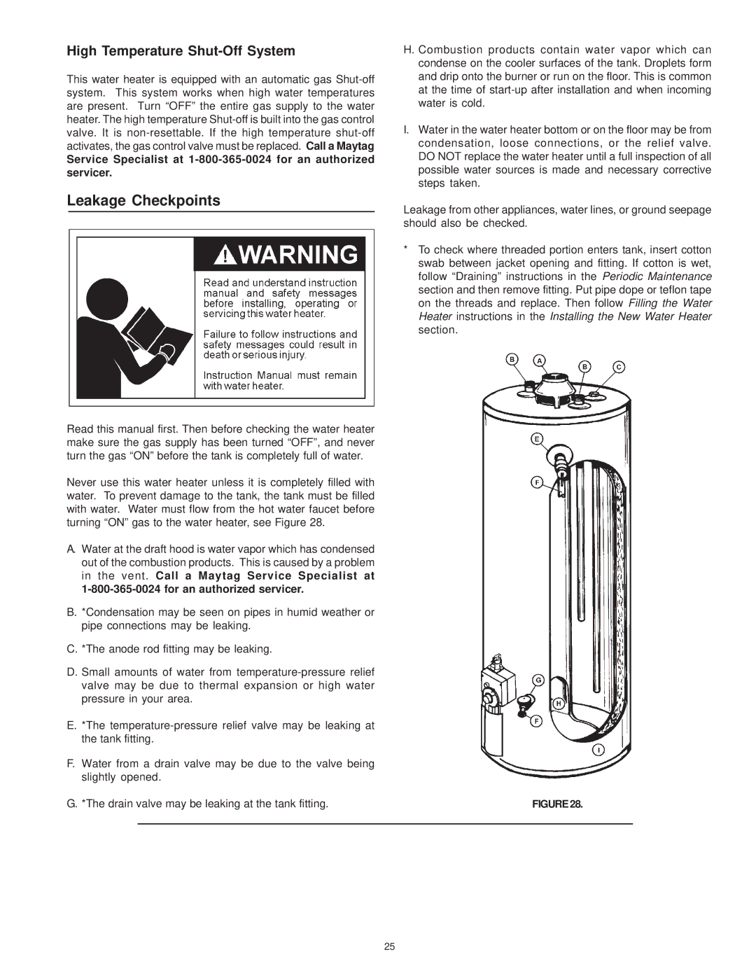 Maytag HRX40YART, HRX50YART, HRX40YQRT, HRX40HART, HRX40YARS, HRX40HARS Leakage Checkpoints, High Temperature Shut-Off System 