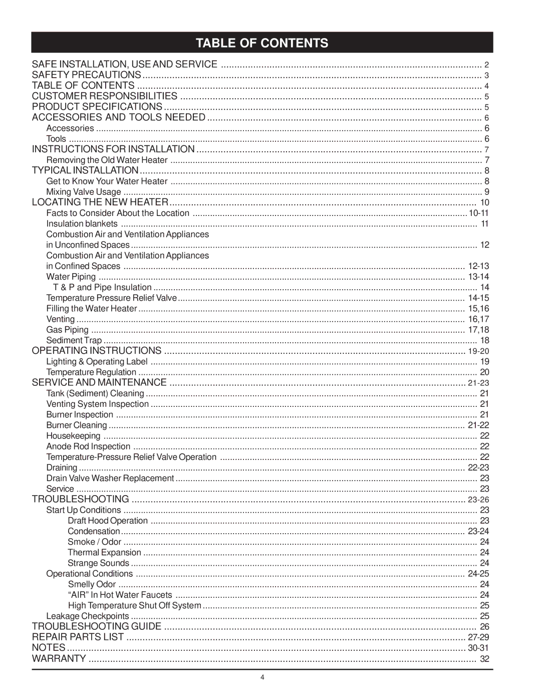 Maytag HRX40YART, HRX50YART, HRX40YQRT, HRX40HART, HRX40YARS, HRX40HARS, HRX40HQRT manual Table of Contents 