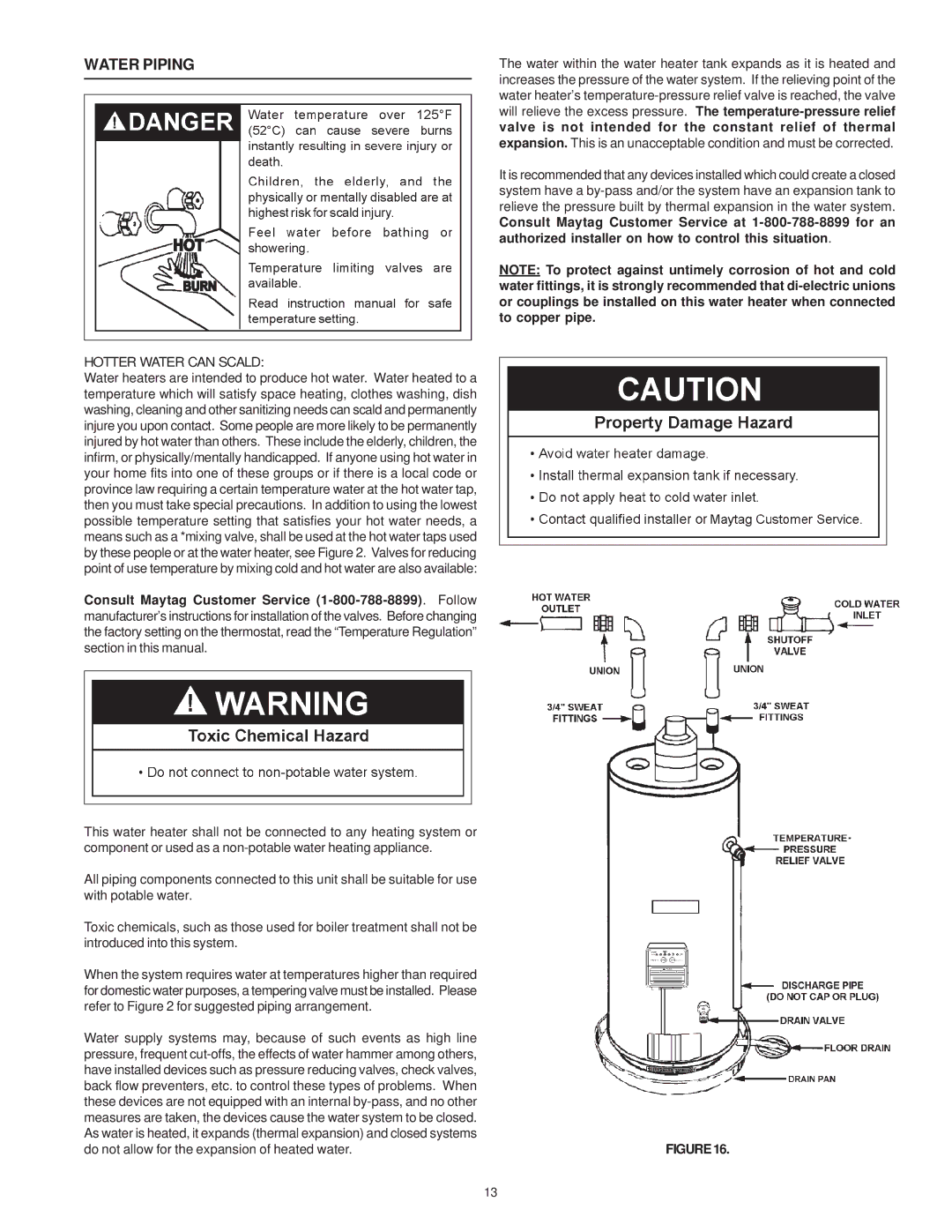 Maytag HV640YBVITCGA, HV650HBVITCGA, HV650YBVITCGA, HV640HBVITCGA manual Water Piping, Hotter Water can Scald 