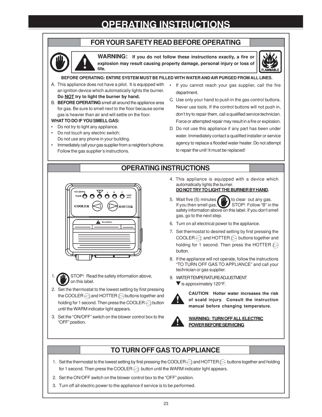 Maytag HV640HBVITCGA manual Operating Instructions, Do not try to light the burner by hand, What to do if YOU Smell GAS 