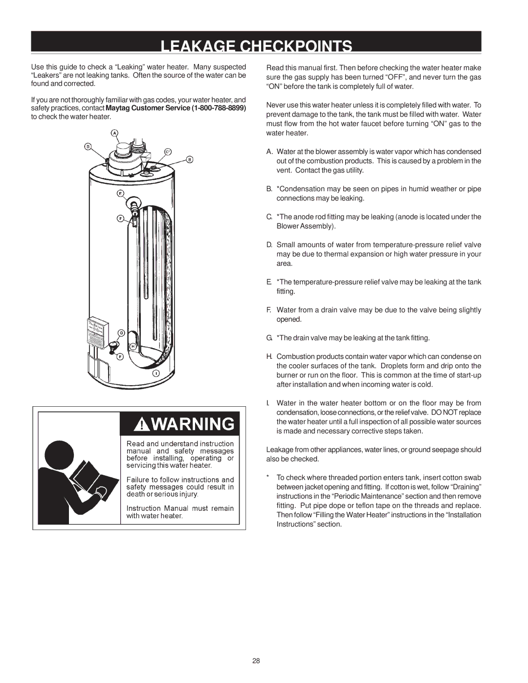 Maytag HV650HBVITCGA, HV640YBVITCGA, HV650YBVITCGA, HV640HBVITCGA manual Leakage Checkpoints 