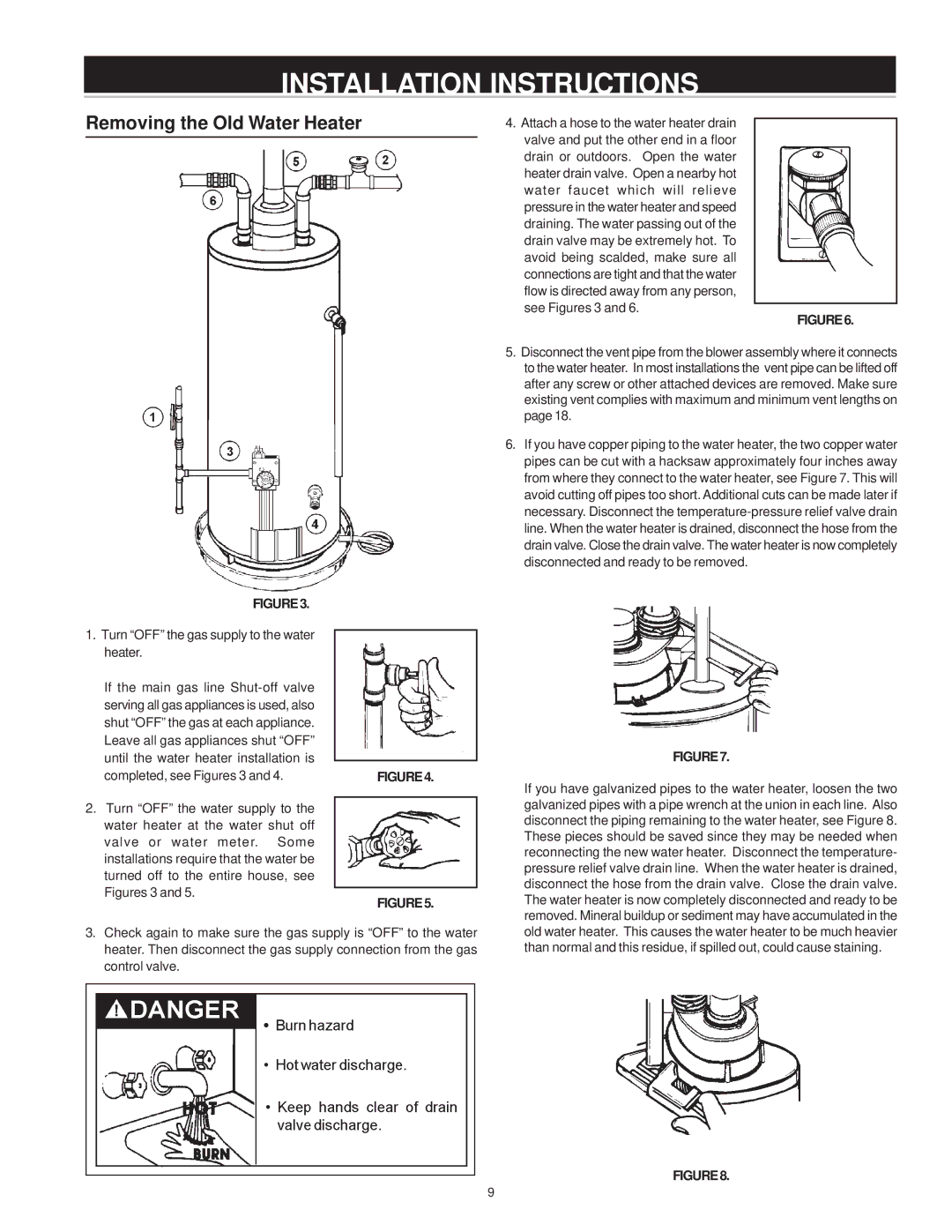 Maytag HV640YBVITCGA, HV650HBVITCGA, HV650YBVITCGA, HV640HBVITCGA Installation Instructions, Removing the Old Water Heater 