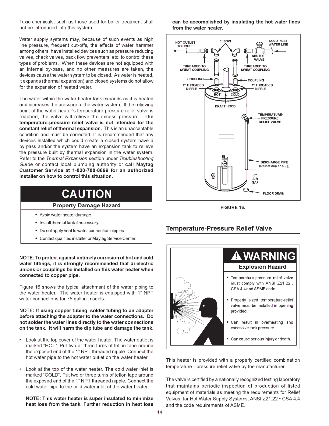 Maytag HXN4975S manual Temperature-Pressure Relief Valve 