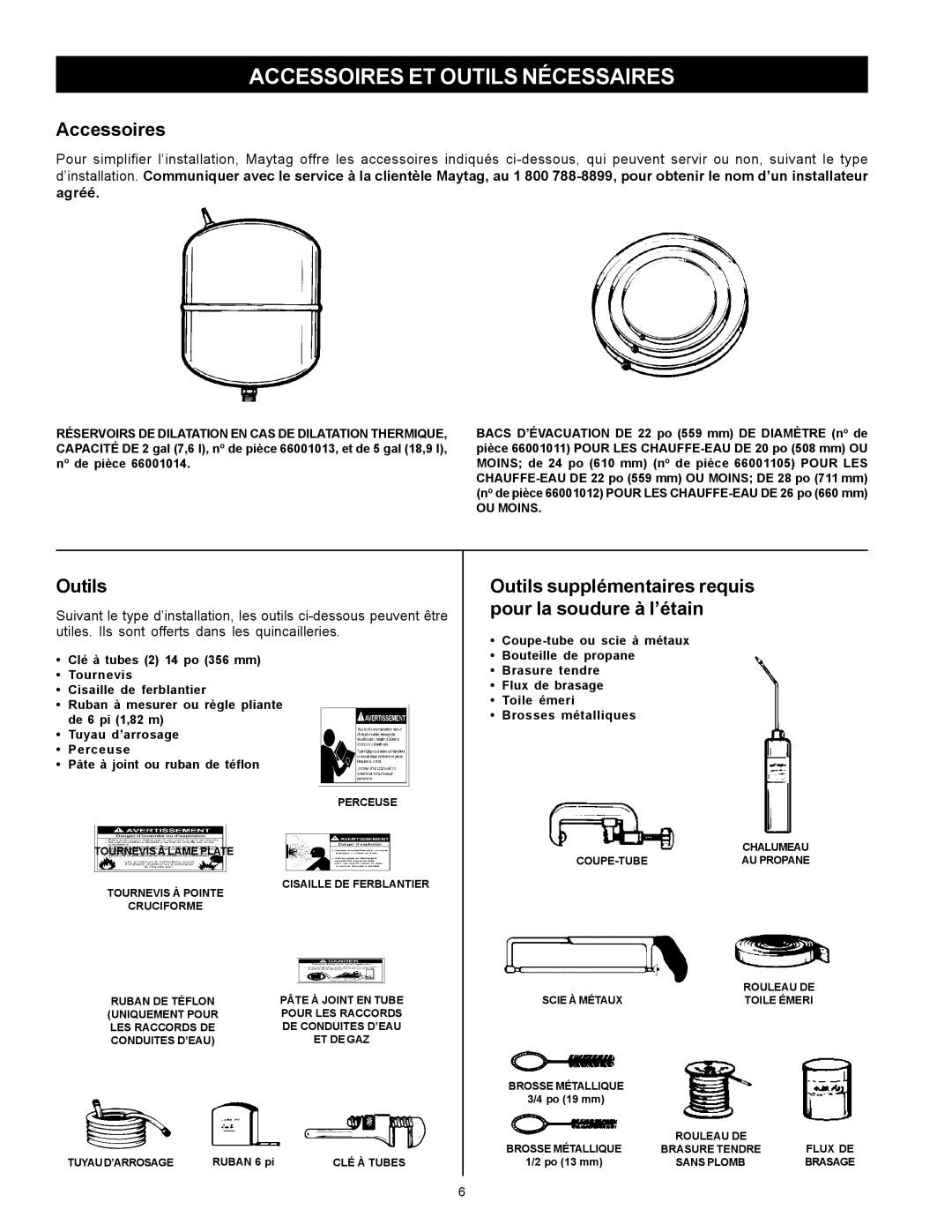 Maytag HXN4975S manual Accessoires ET Outils Nécessaires, Outils supplémentaires requis pour la soudure à l’étain 