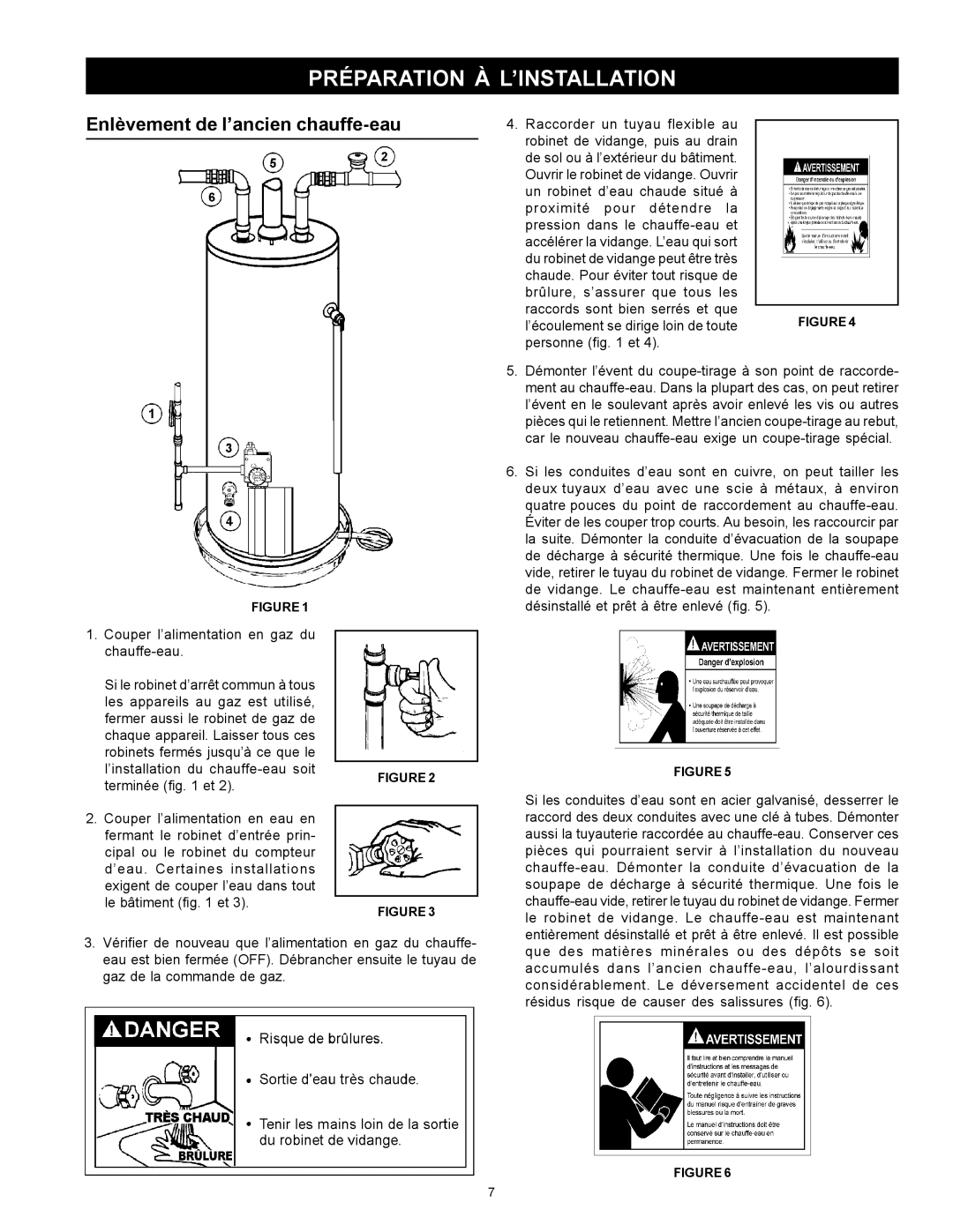 Maytag HXN4975S manual Préparation À L’INSTALLATION, Enlèvement de l’ancien chauffe-eau 