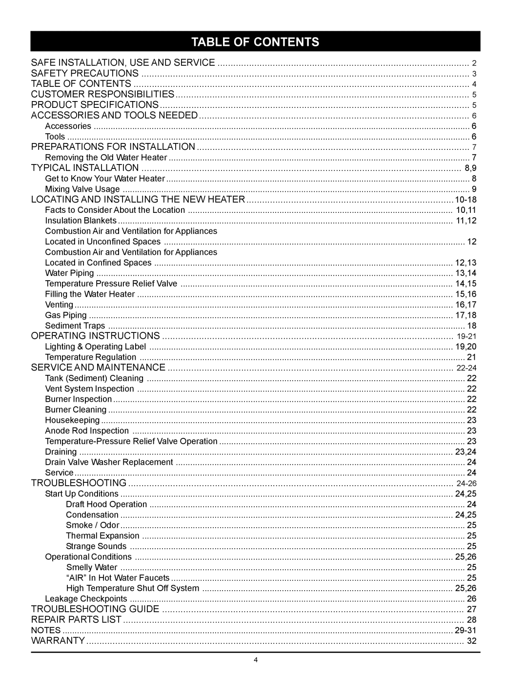 Maytag HXN4975S manual Table of Contents 