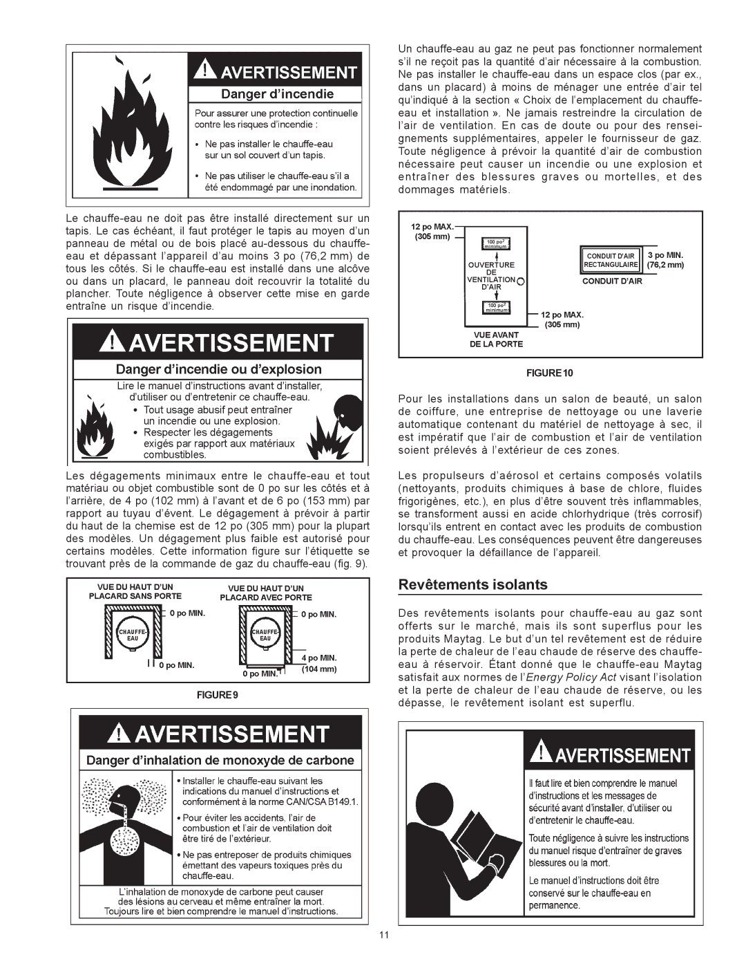 Maytag HXN4975S manual Revêtements isolants 