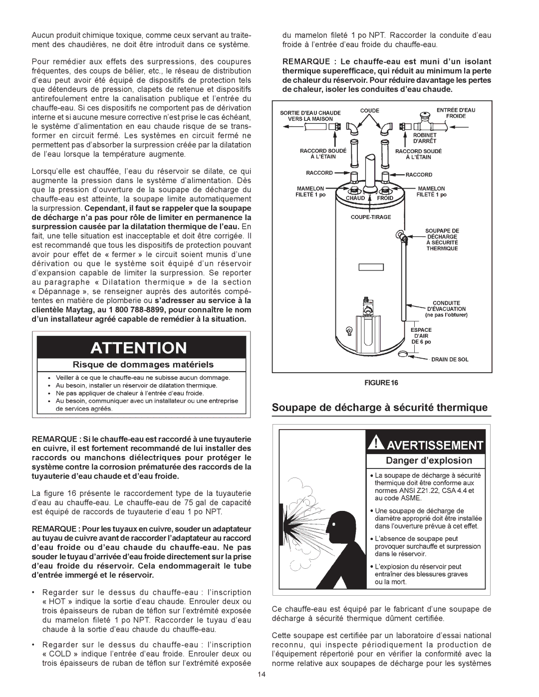 Maytag HXN4975S manual Soupape de décharge à sécurité thermique 