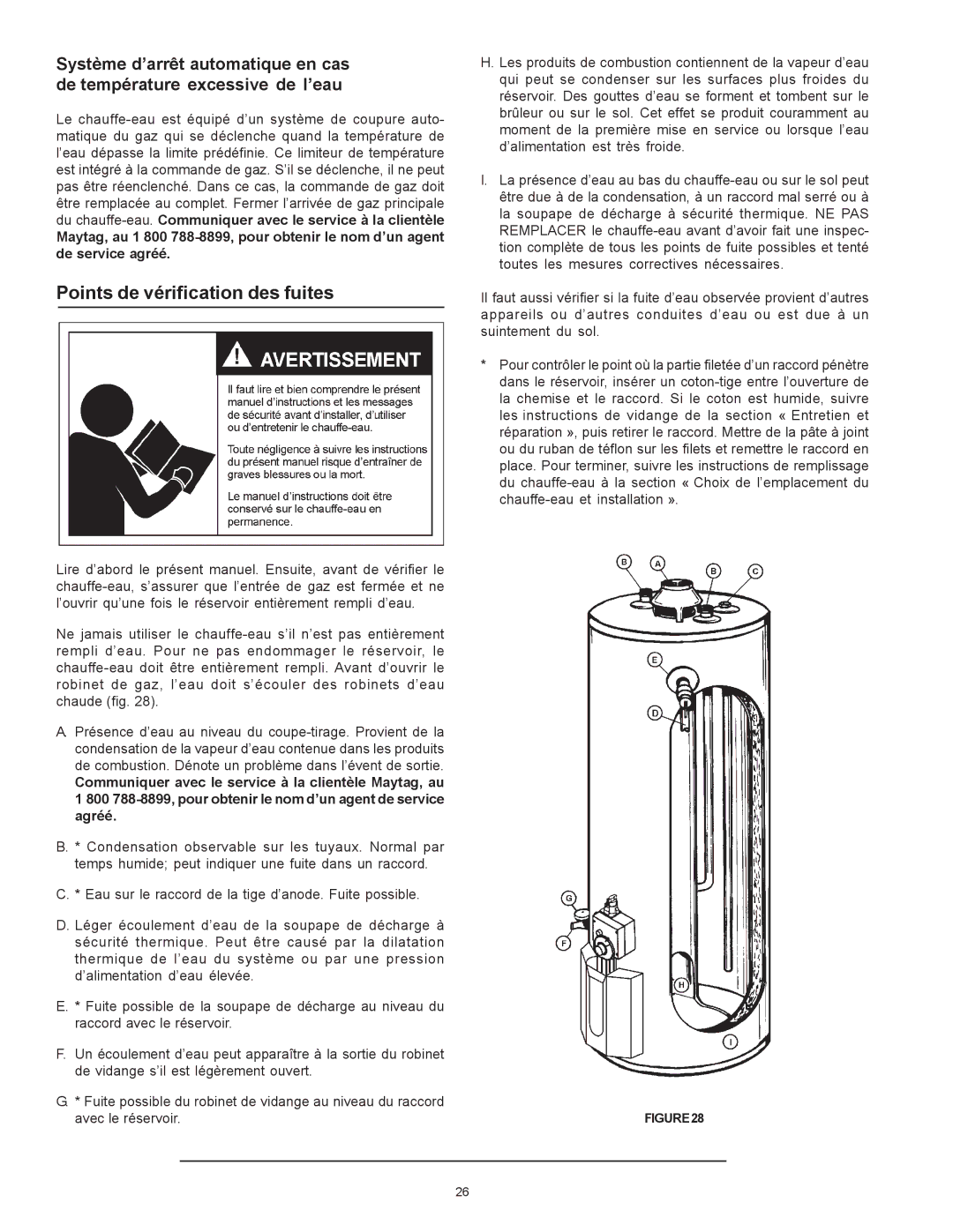 Maytag HXN4975S manual Points de vérification des fuites 