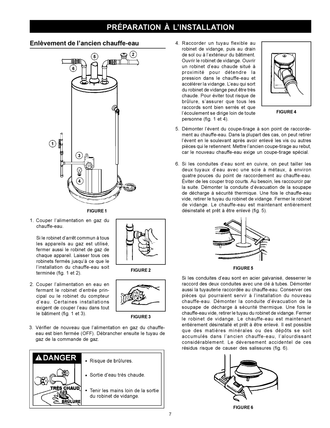 Maytag HXN4975S manual Préparation À L’Installation, Enlèvement de l’ancien chauffe-eau 