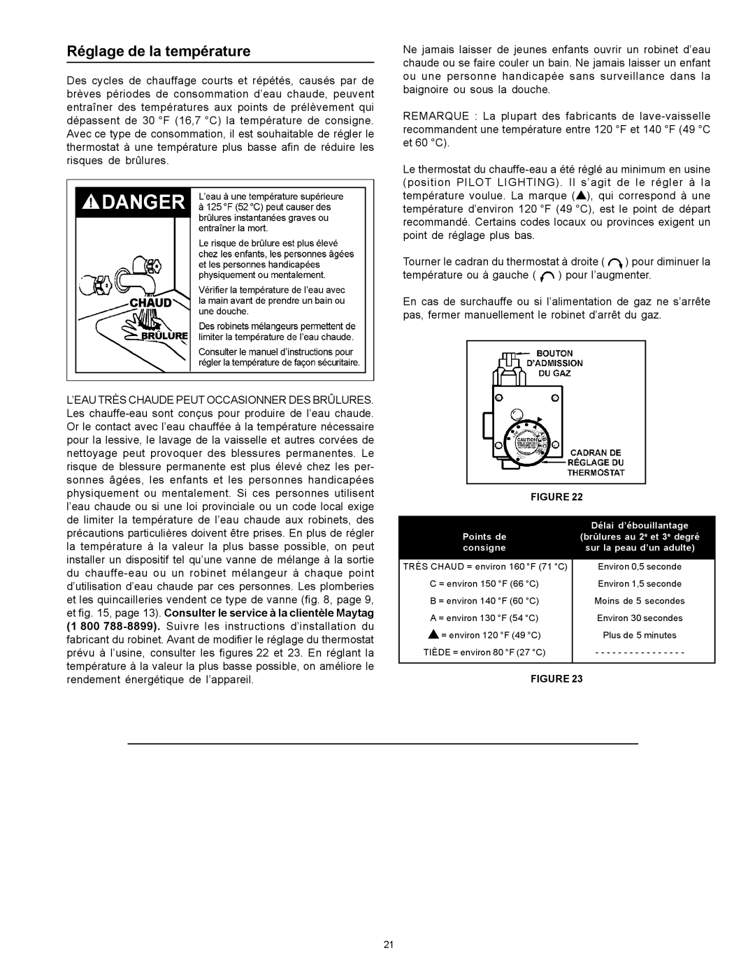 Maytag HXN4975S manual Réglage de la température 