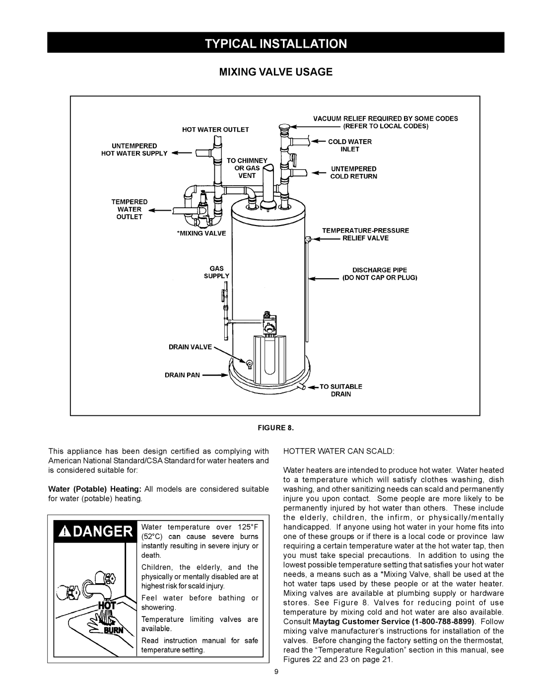 Maytag HXN4975S manual Mixing Valve Usage, Typical Installation 
