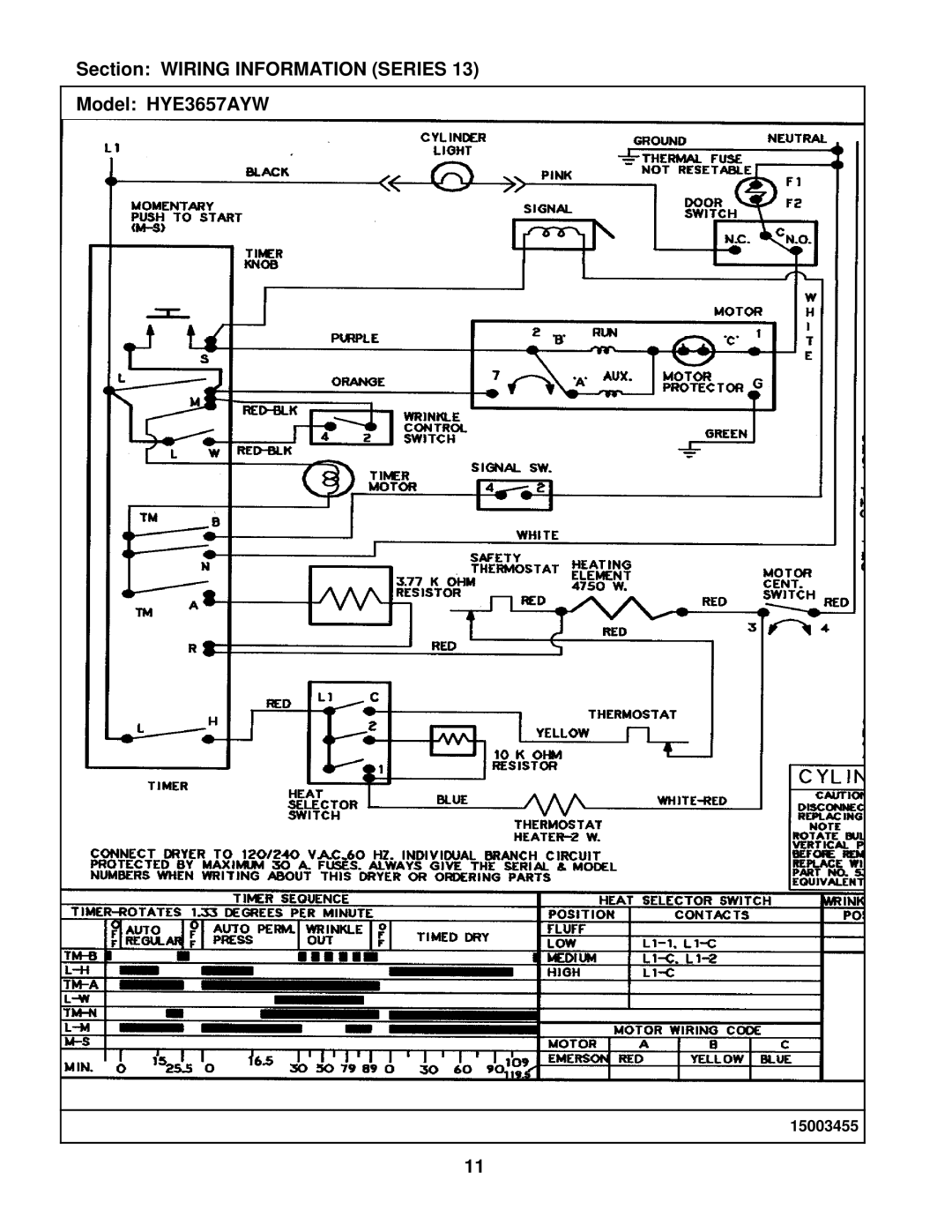 Maytag manual Section Wiring Information Series Model HYE3657AYW 