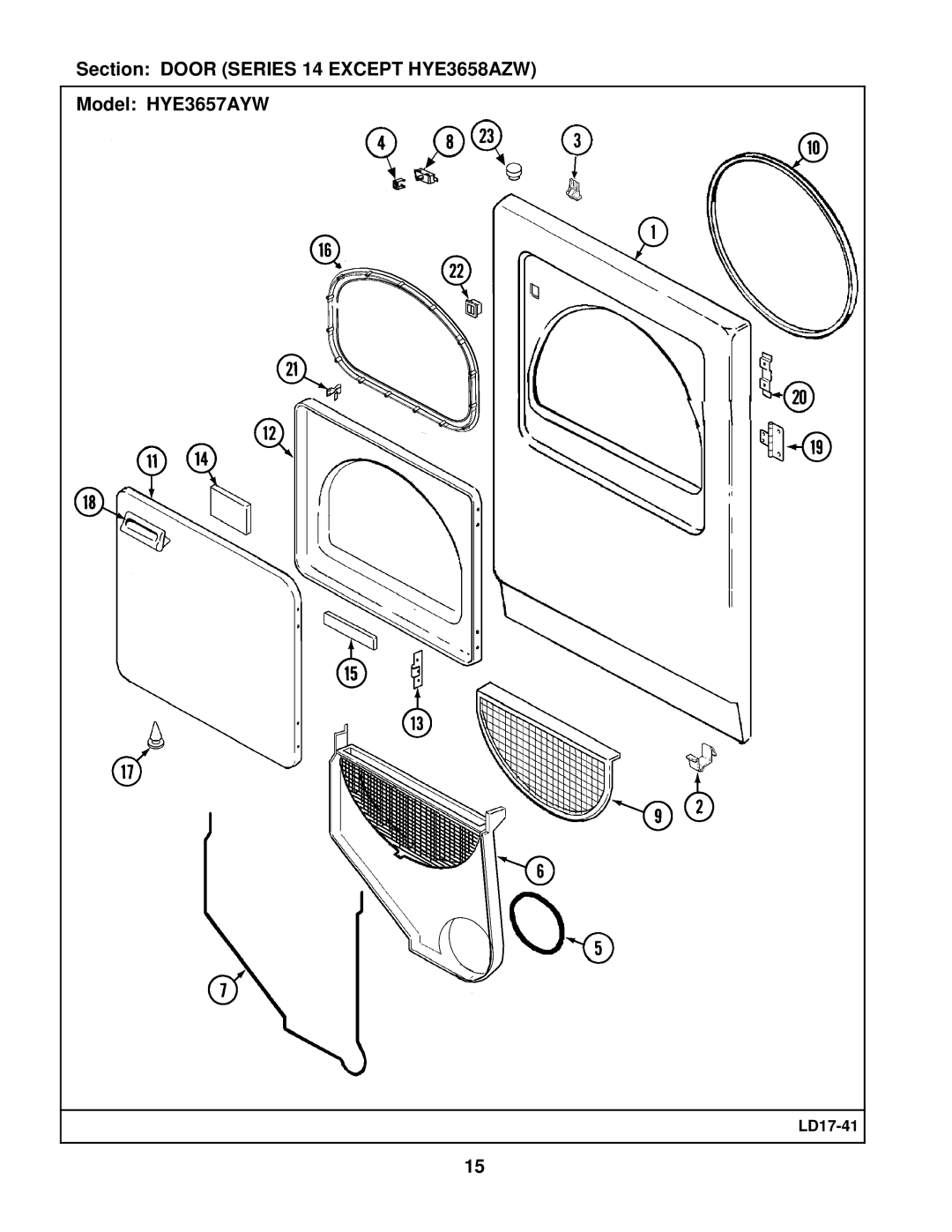 Maytag manual Section Door Series 14 Except HYE3658AZW Model HYE3657AYW 