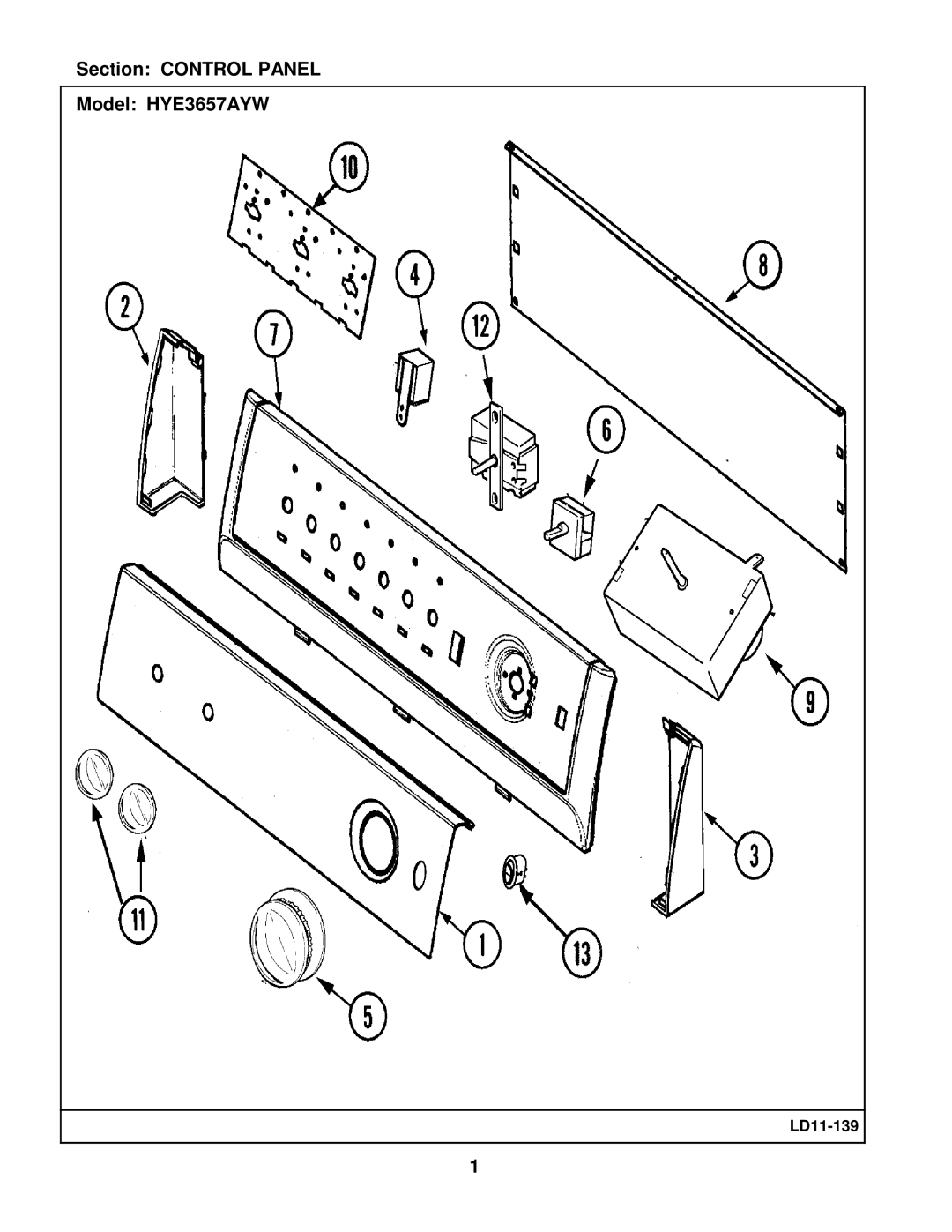 Maytag manual Section Control Panel Model HYE3657AYW 