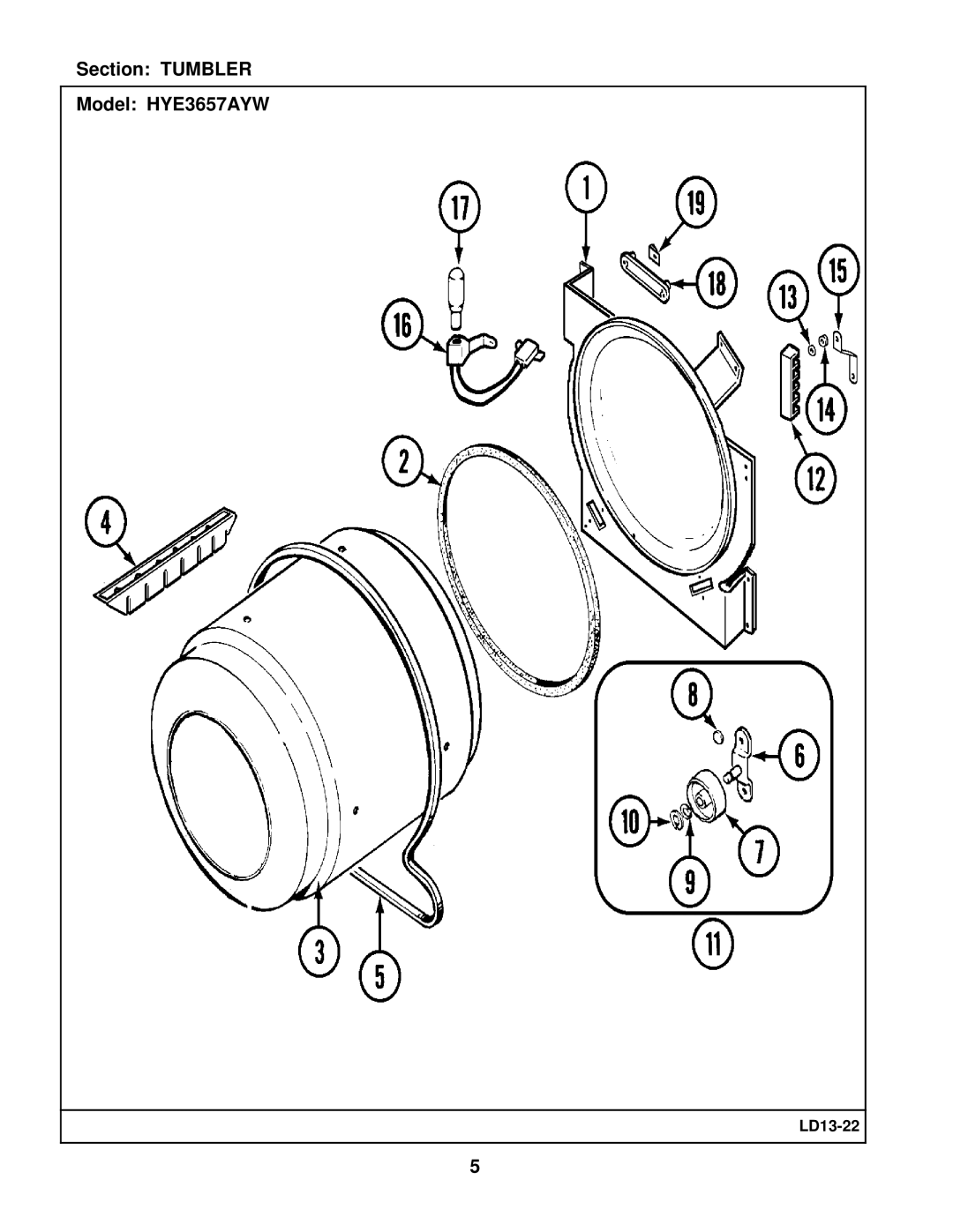 Maytag manual Section Tumbler Model HYE3657AYW 