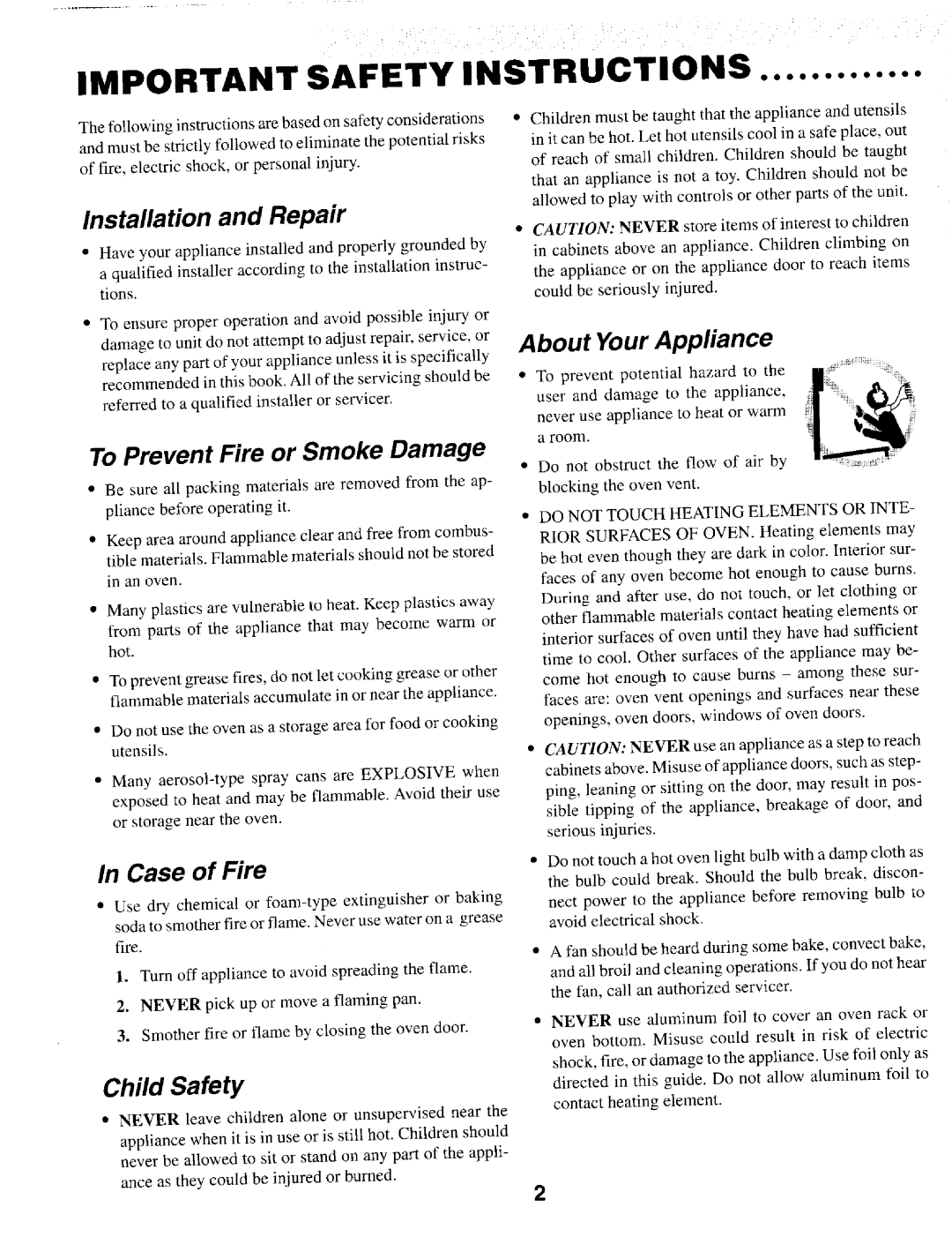 Maytag MEWED7, IEW621, MEW557 Installation and Repair, Case of Fire, To Prevent Fire or Smoke Damage, About Your Appliance 