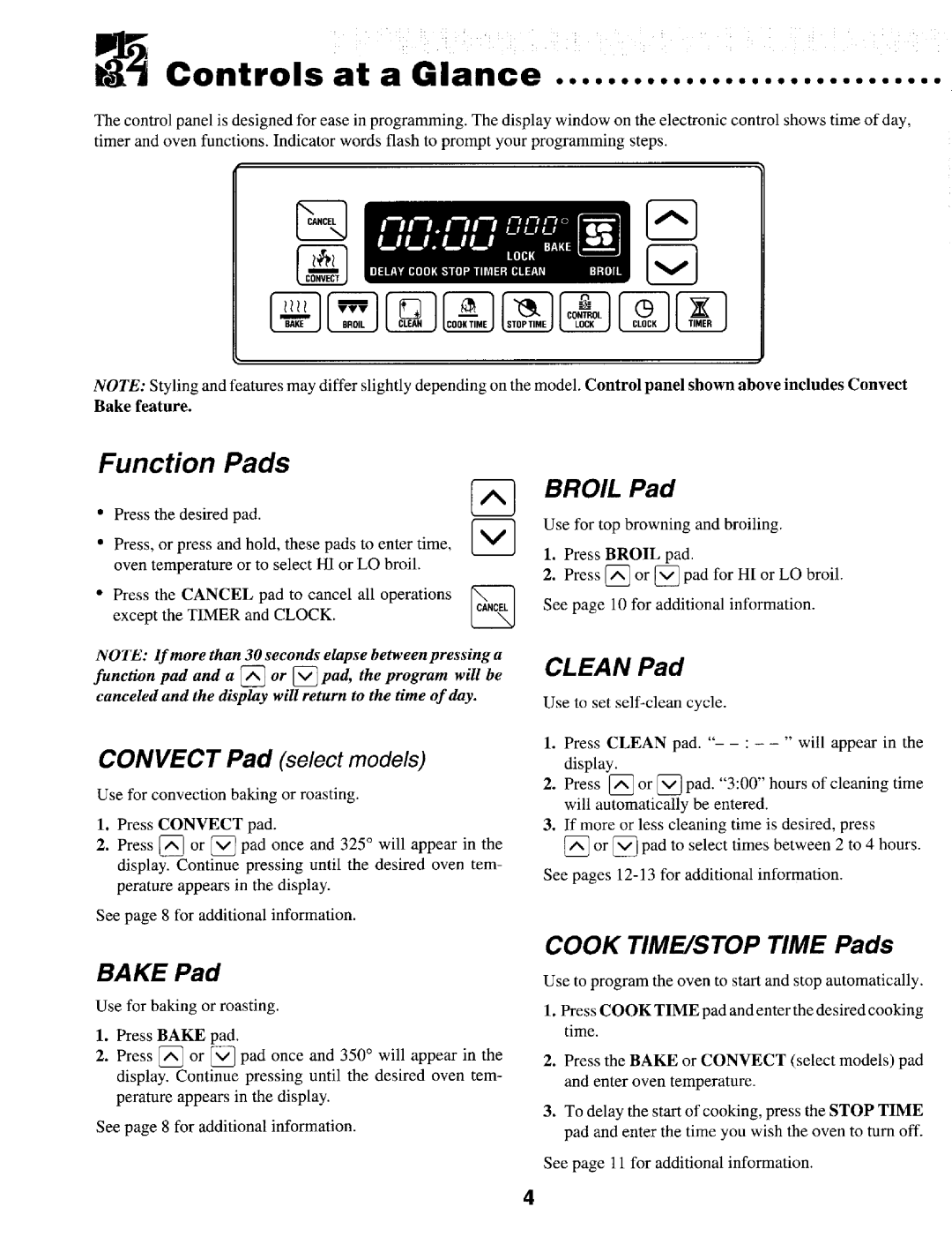 Maytag MEW55:3B, IEW621, MEW557, MEWED7 manual Time Pads, Bake feature, Will appear 