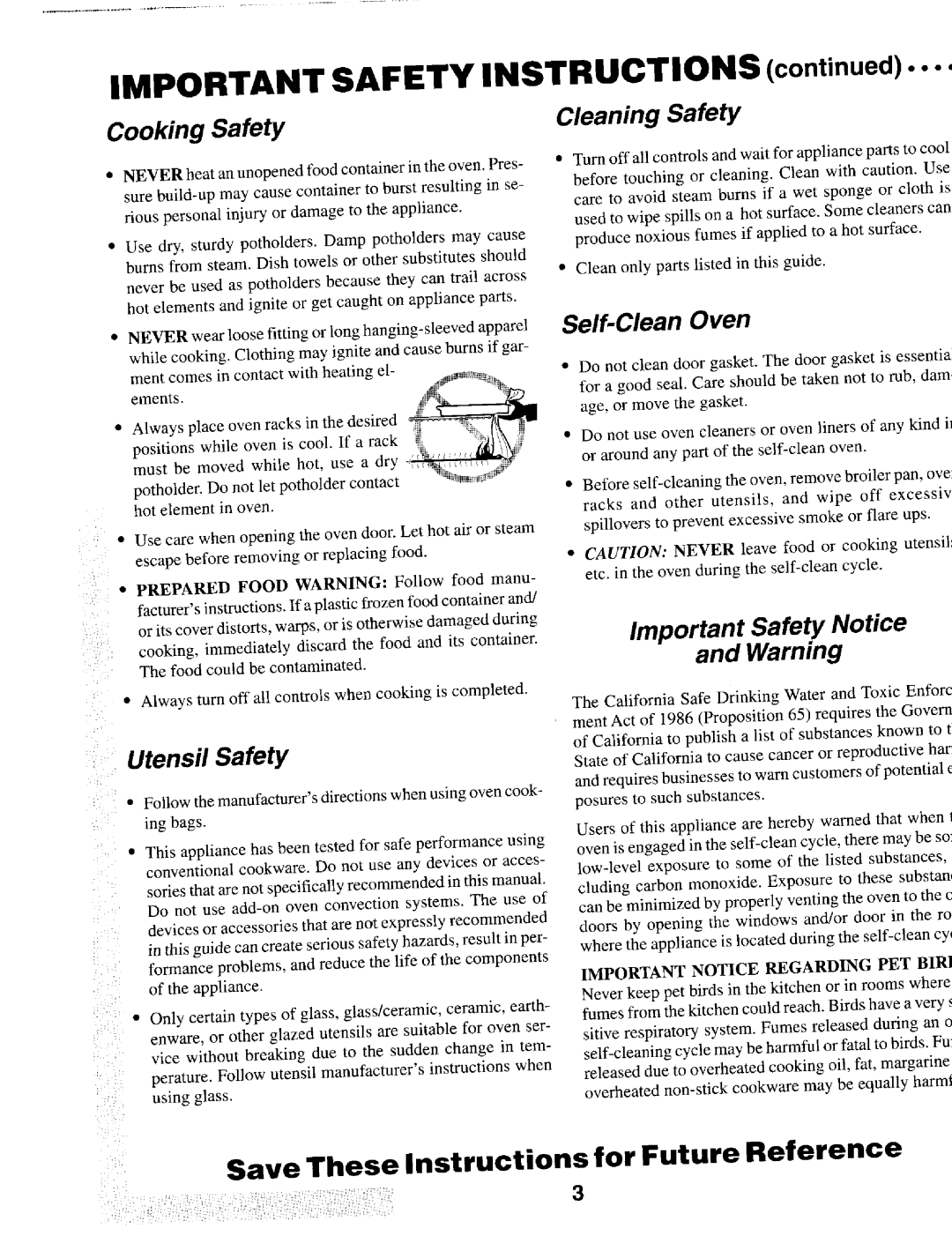 Maytag IEW621 manual IMPORTANT SAFETY INSTRUCTIONS continued, Cooking Safety, Cleaning Safety, Self-CleanOven, and Warning 