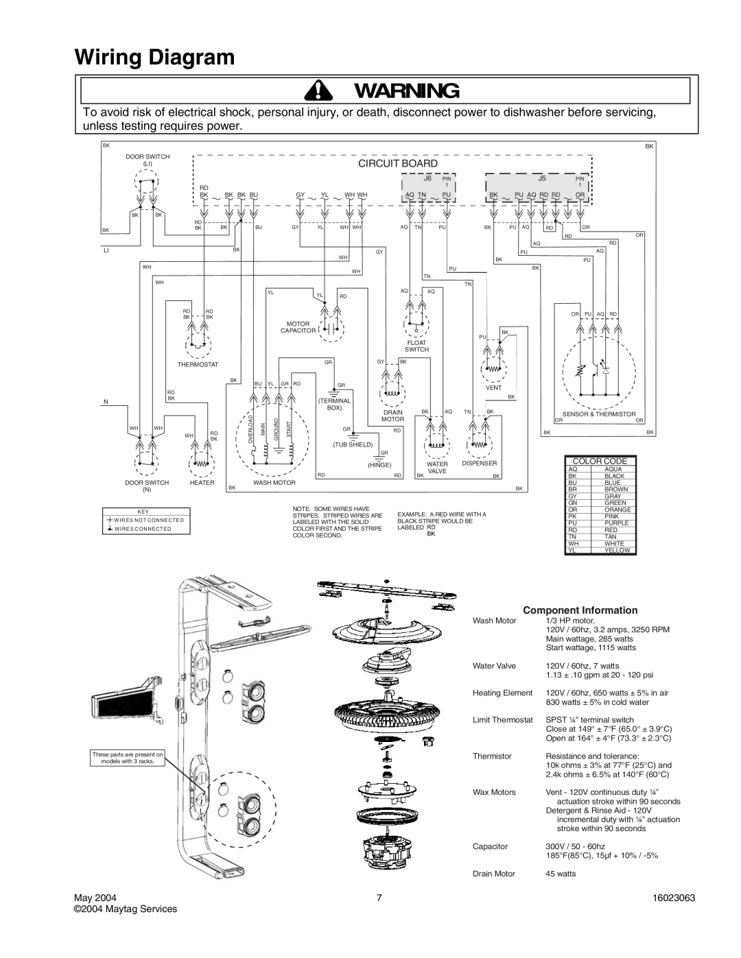 Maytag MDB5600AWS, JDB4000AWS, JDB4000AWW, JDB4000AWQ, JDB4000AWB, MDB5600AWB, MDB5600AWW Wiring Diagram, Component Information 