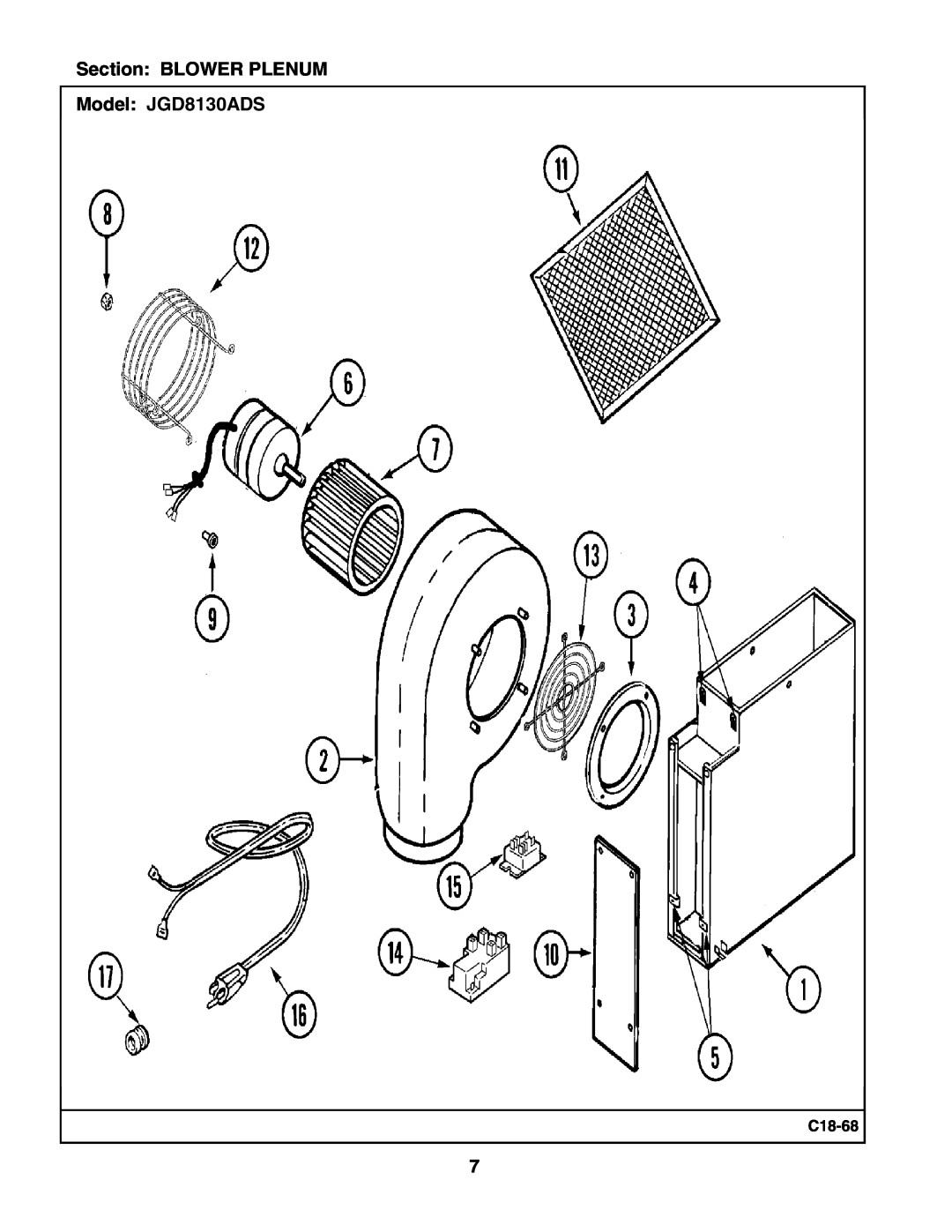 Maytag manual Section BLOWER PLENUM Model JGD8130ADS, C18-68 