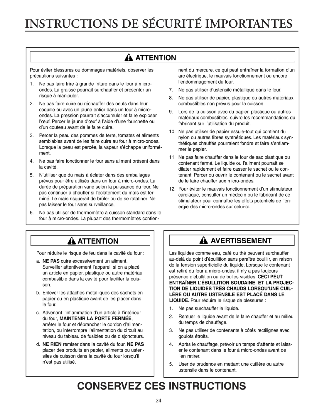 Maytag JMC8127DD, JMC8130DD owner manual Instructions DE Sécurité Importantes 