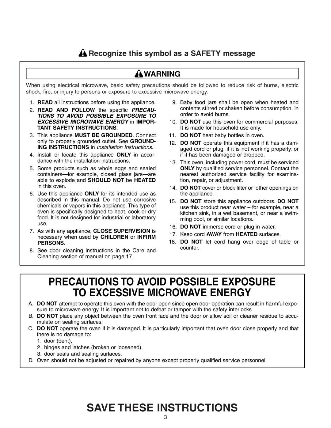 Maytag JMC8130DD Recognize this symbol as a Safety message, Read and Follow the specific Precau, Tant Safety Instructions 