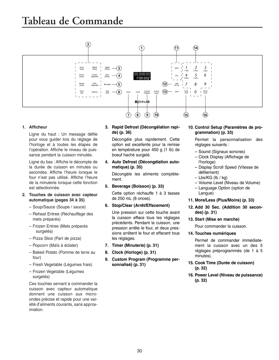 Maytag JMC8127DD, JMC8130DD owner manual Tableau de Commande 