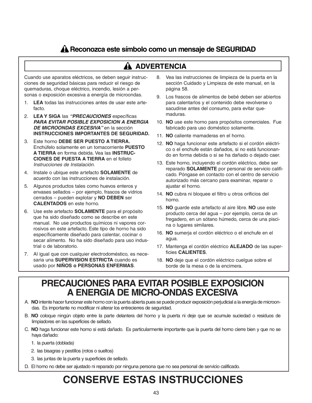 Maytag JMC8130DD, JMC8127DD Reconozca este símbolo como un mensaje de Seguridad, Instrucciones Importantes DE Seguridad 