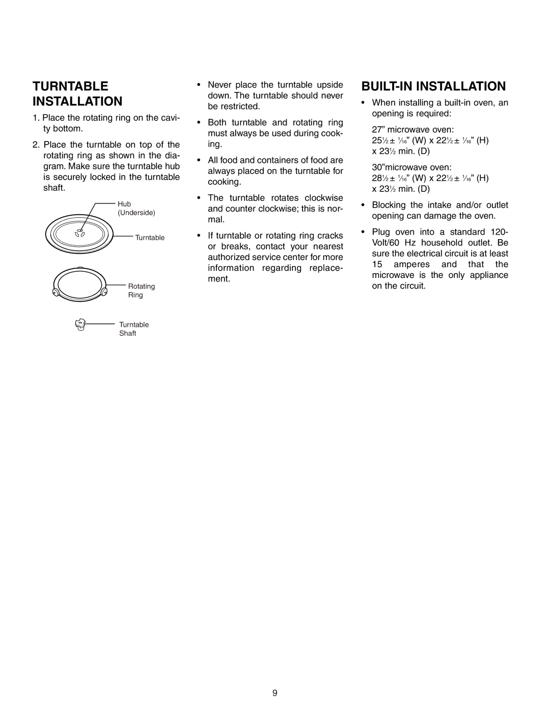 Maytag JMC8130DD, JMC8127DD owner manual Turntable Installation, BUILT-IN Installation 