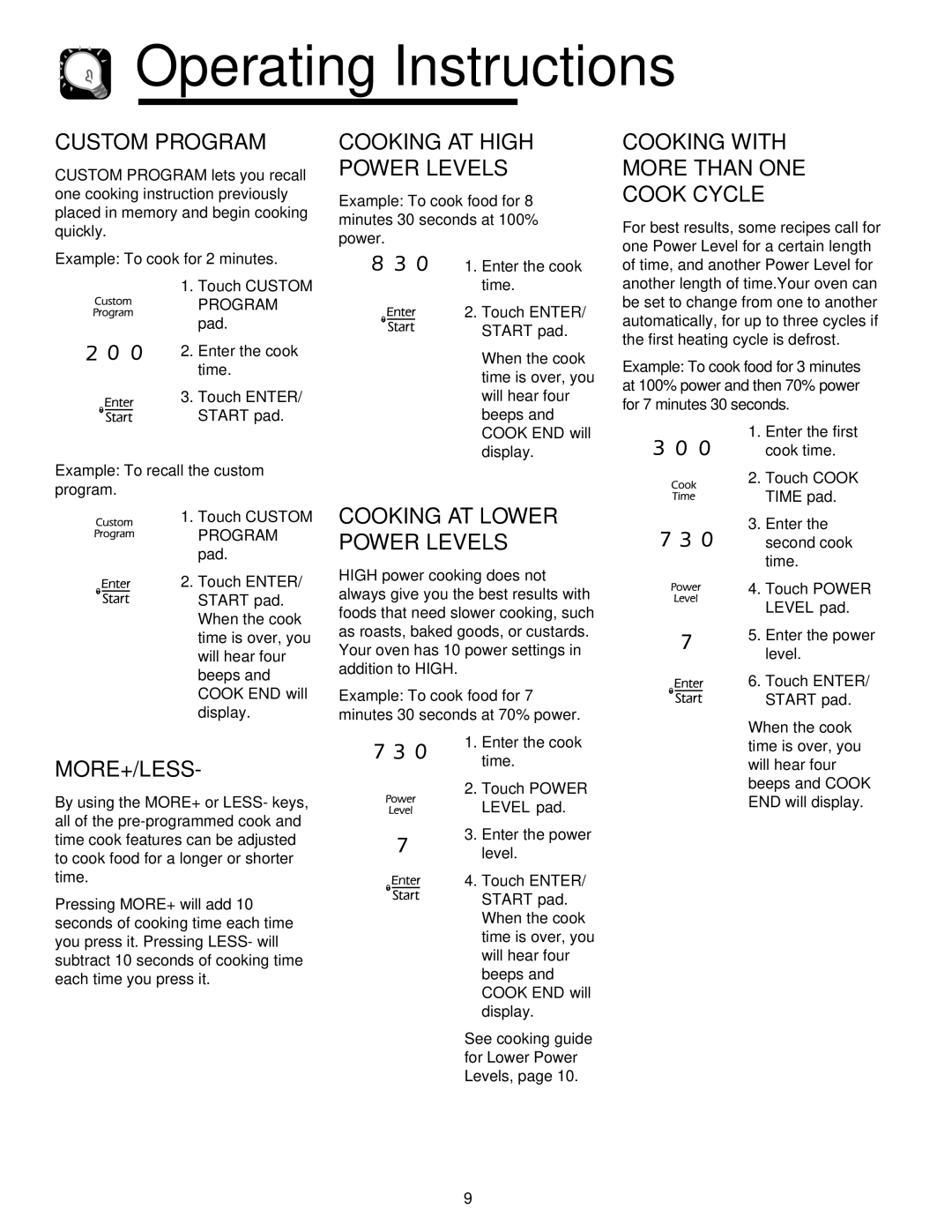 Maytag JMV8208AA/AC Custom Program, More+/Less, Cooking AT High Power Levels, Cooking with More than ONE Cook Cycle 