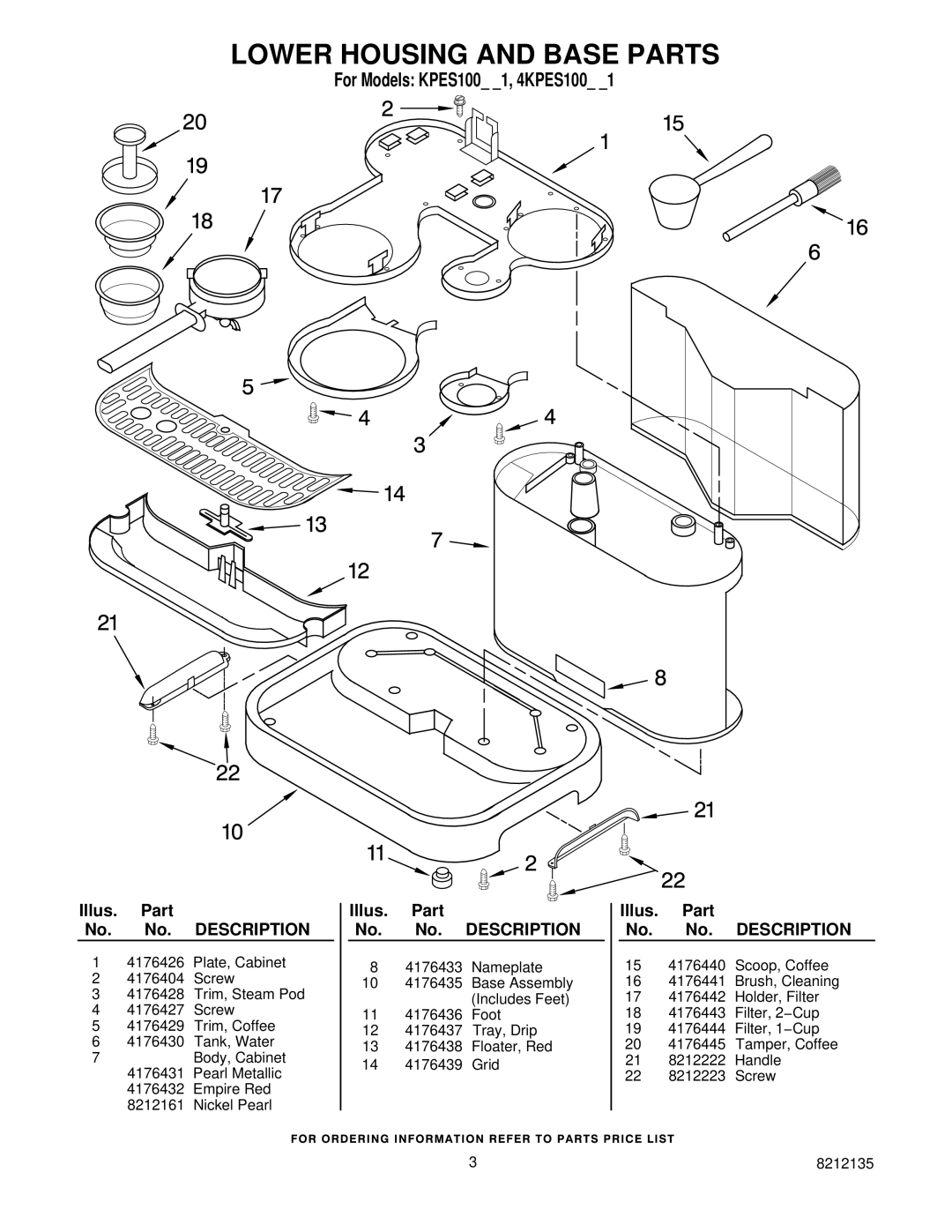 Maytag KPES100NP1, 4KPES100ER1, 4KPES100PM1 manual Lower Housing and Base Parts, Illus Part No. Description 