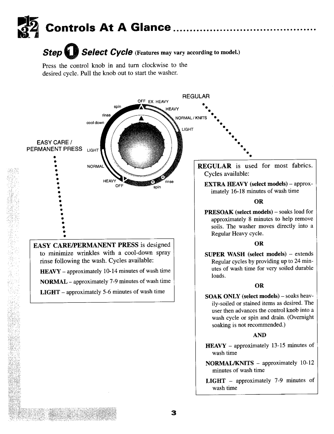 Maytag LAT8106, LAT1916 Ontrolsance, Select Cycle Features may vary according to model, Extra Heavy select models approx 