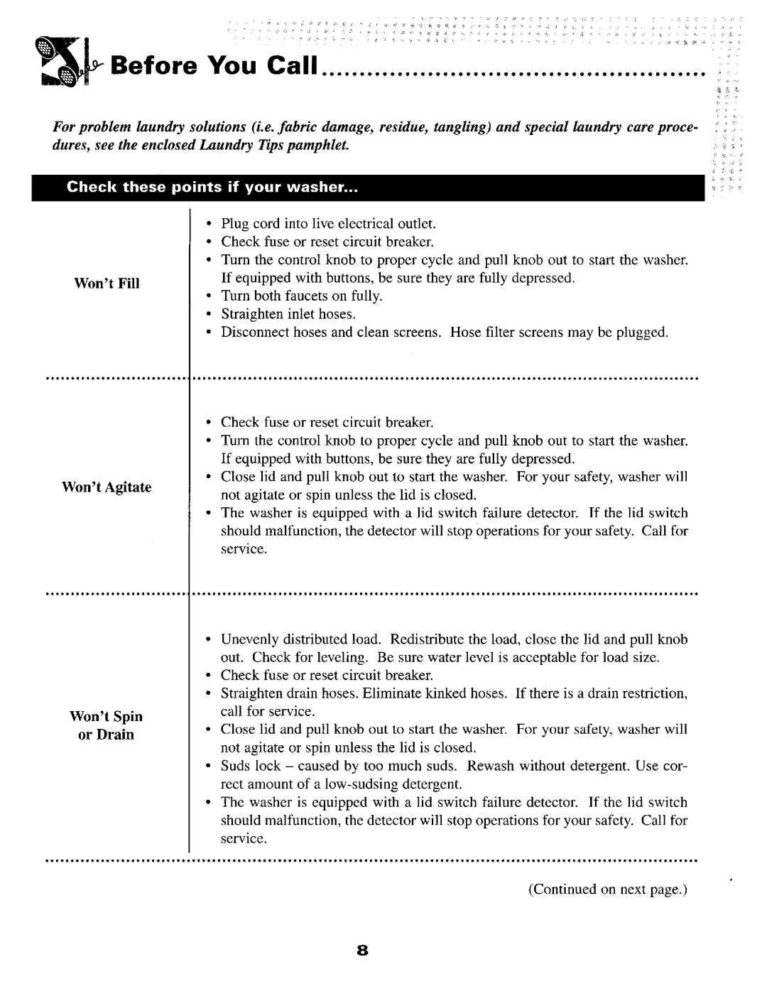 Maytag LAT5006 warranty Before You, Check these points if your washer 