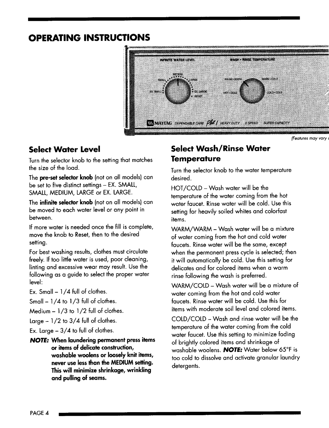 Maytag LAT9704, LAT9714, LAT9734 Operating Instructions, Select Water Level Turnthe selectorknobto the settingthat matches 