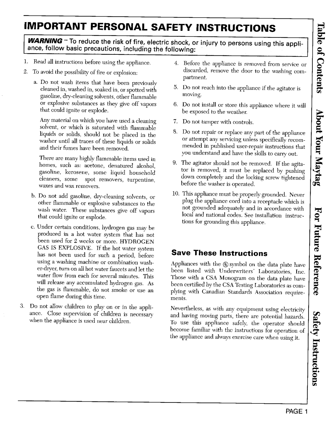 Maytag LAT9904 Important Personal Safety Instructions, Ance, follow basic precautions, including the following 