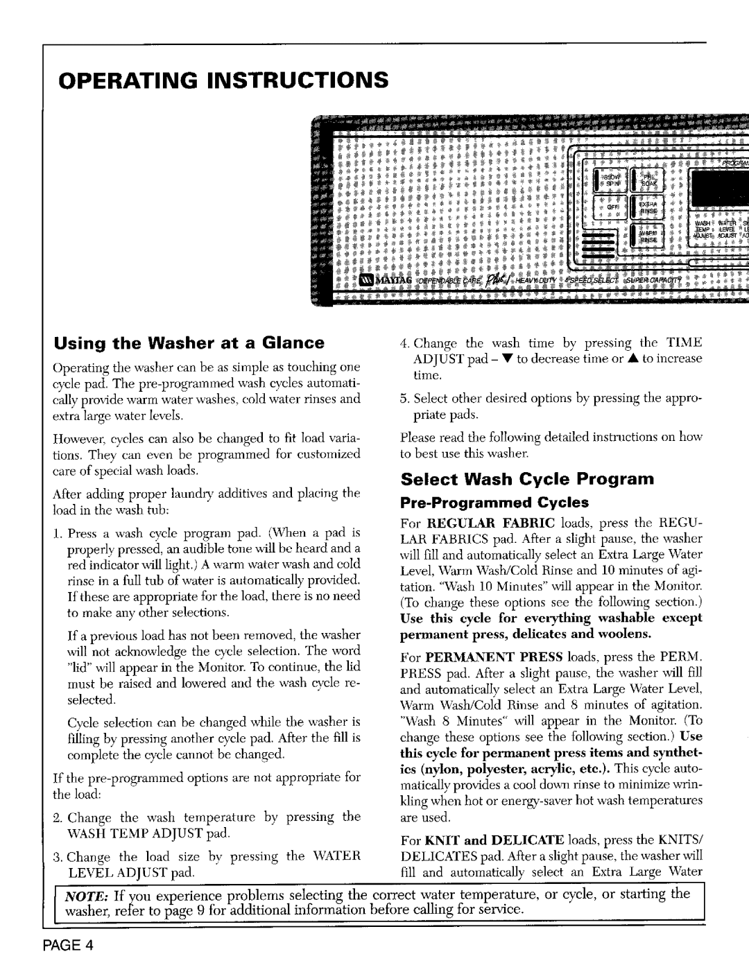 Maytag LAT9904 operating instructions Operating Instructions, Pre-Programmed Cycles 