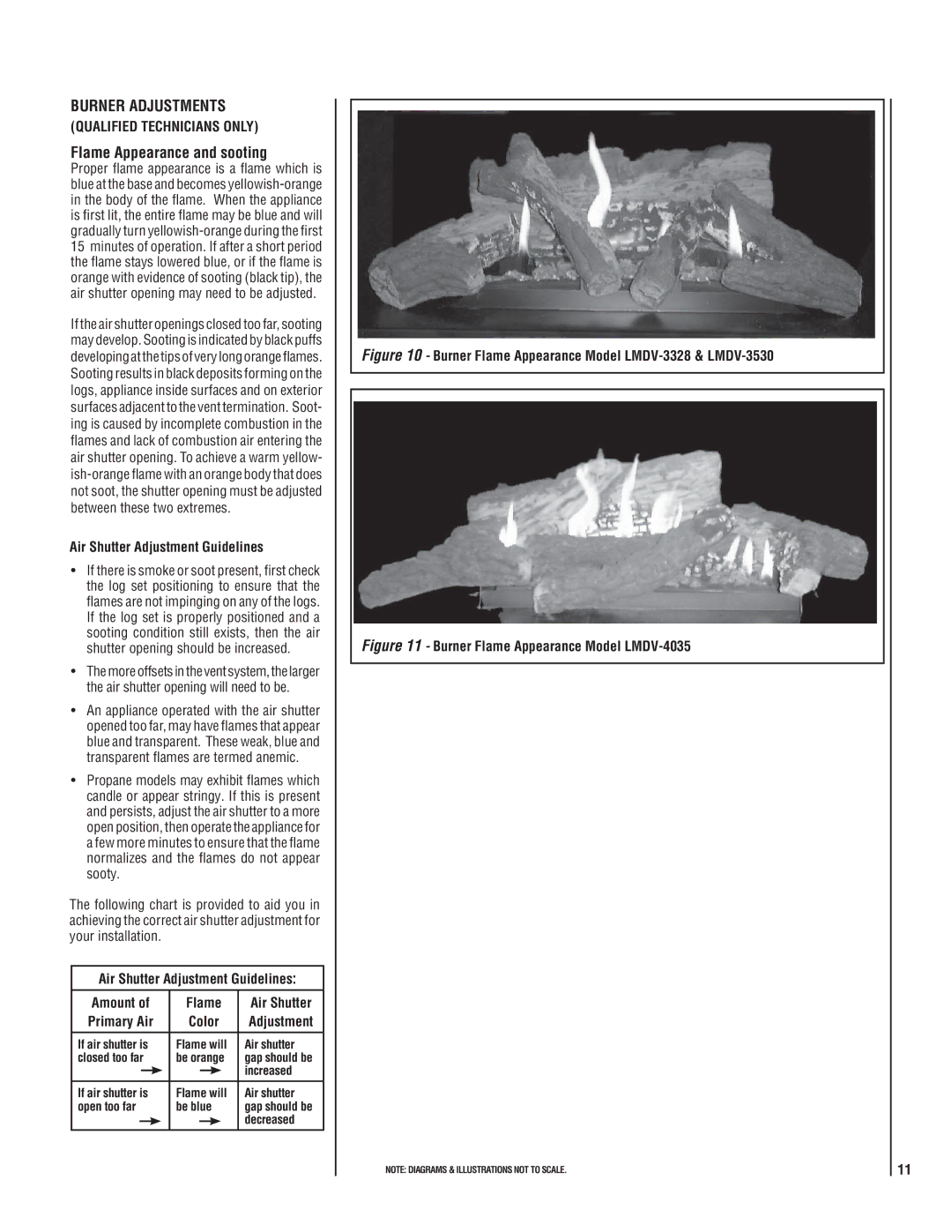 Maytag LMDV-35 SERIES, LMDV-40 SERIES manual Burner Adjustments, Flame Appearance and sooting, Qualified Technicians only 