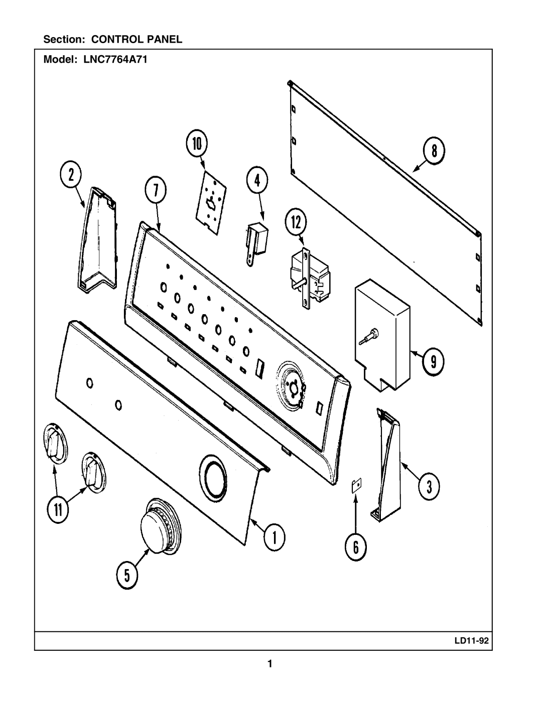 Maytag manual Section Control Panel Model LNC7764A71 