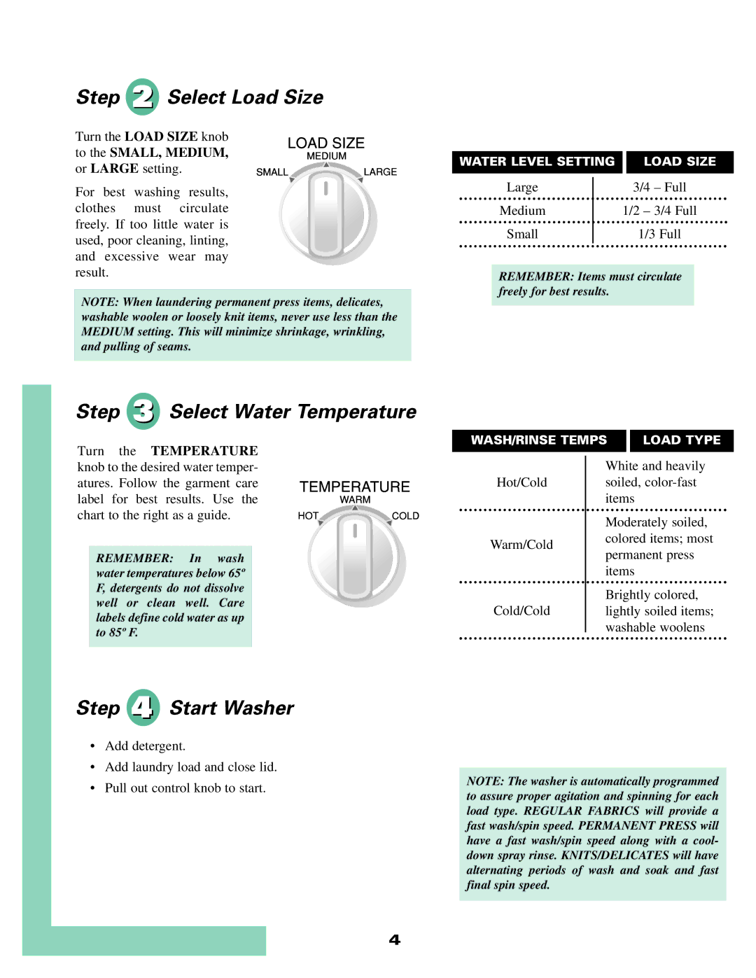 Maytag LS7806S warranty Select Load Size, Select Water Temperature, Start Washer 