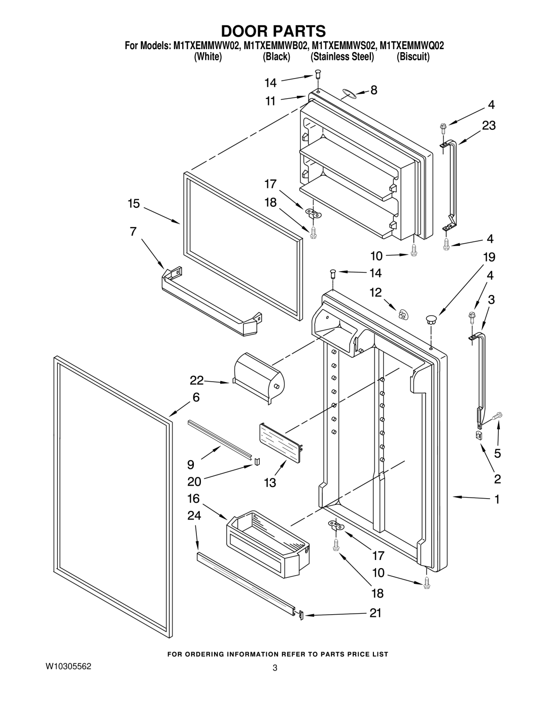 Maytag M1TXEMMWQ02, M1TXEMMWB02, M1TXEMMWS02, M1TXEMMWW02 manual Door Parts 