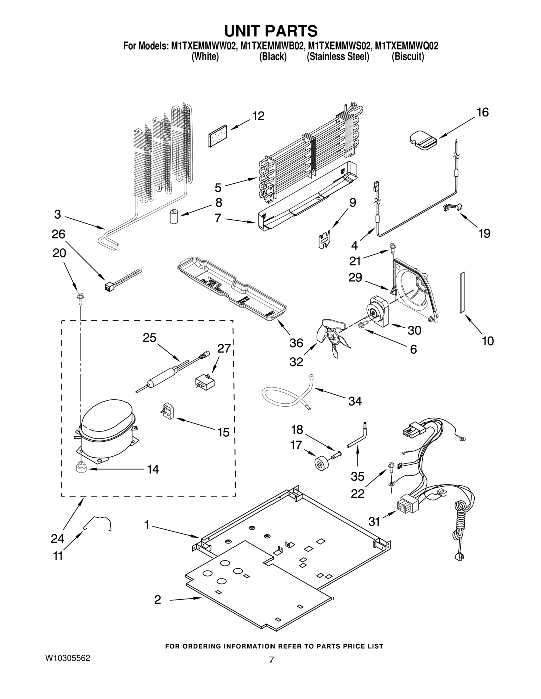 Maytag M1TXEMMWQ02, M1TXEMMWB02, M1TXEMMWS02, M1TXEMMWW02 manual Unit Parts 