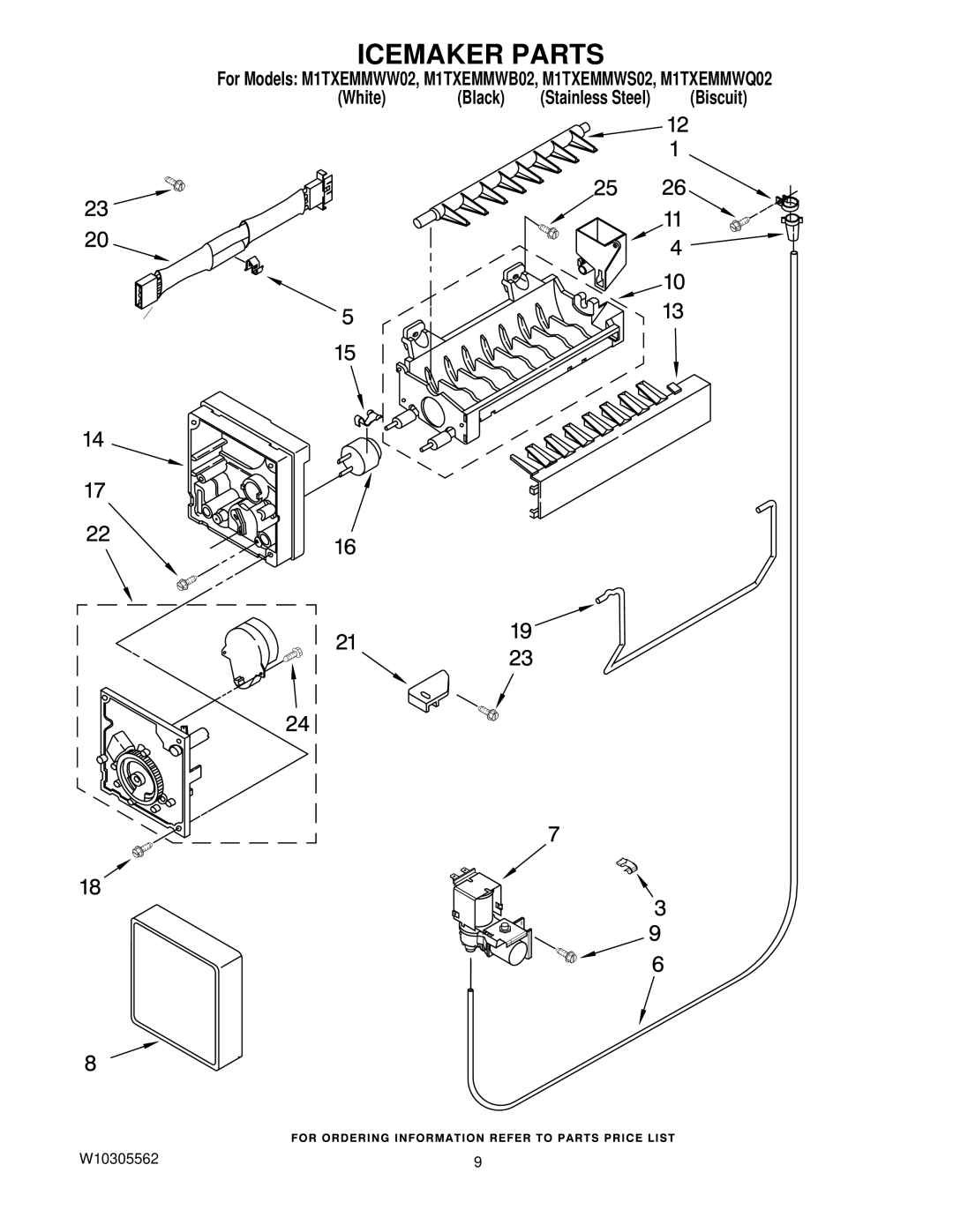 Maytag M1TXEMMWS02, M1TXEMMWB02, M1TXEMMWW02, M1TXEMMWQ02 manual Icemaker Parts 