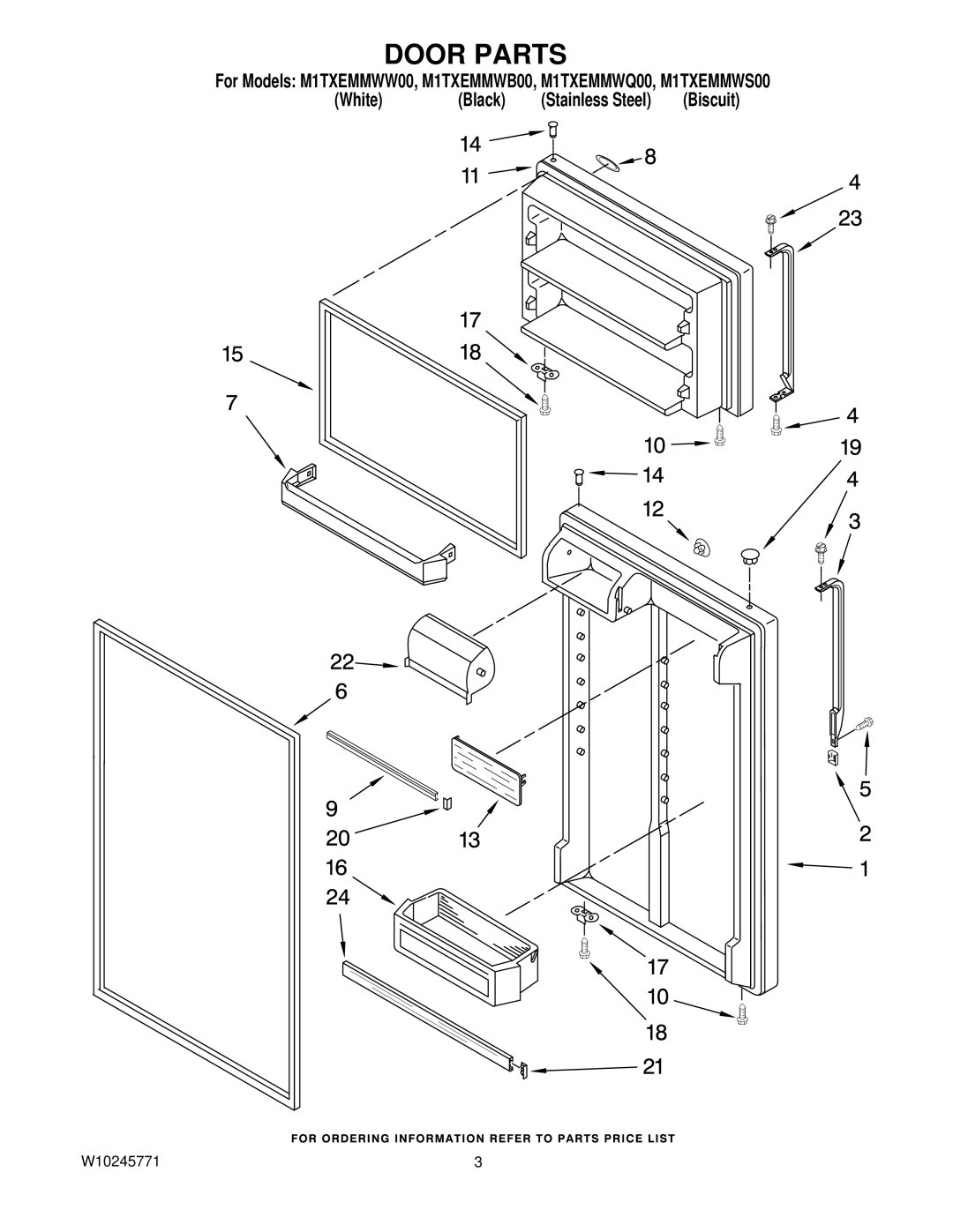 Maytag M1TXEMMWW00, M1TXEMMWS00, M1TXEMMWQ00, M1TXEMMWB00 manual Door Parts 