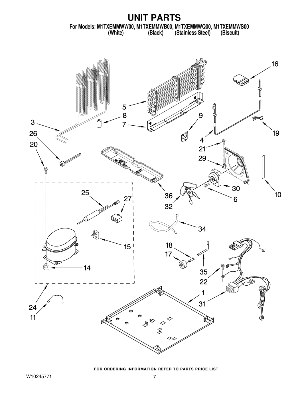 Maytag M1TXEMMWW00, M1TXEMMWS00, M1TXEMMWQ00, M1TXEMMWB00 manual Unit Parts 